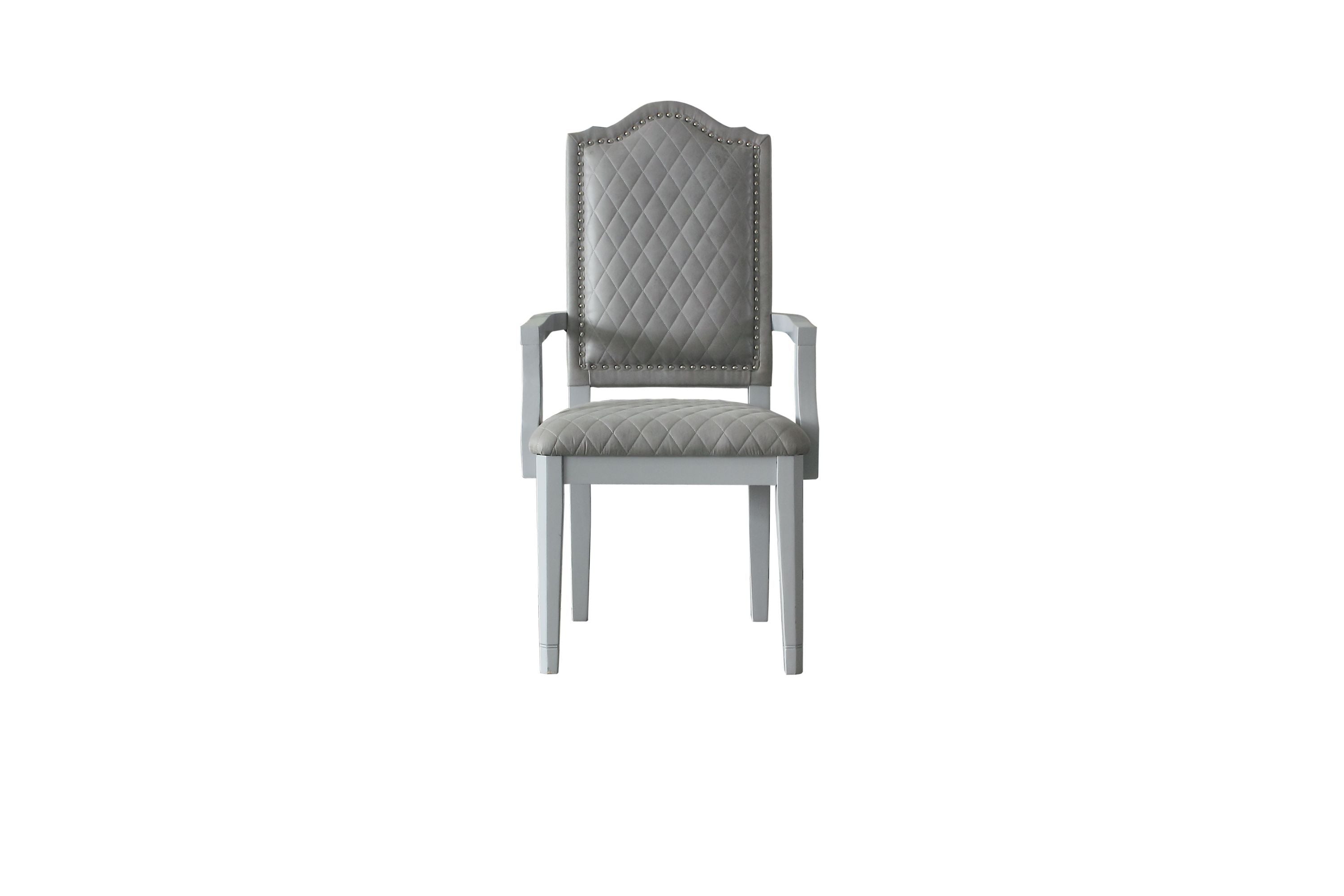 ACME House Marchese Arm Chair, Two Tone Gray Fabric & Pearl Gray Finish 68863