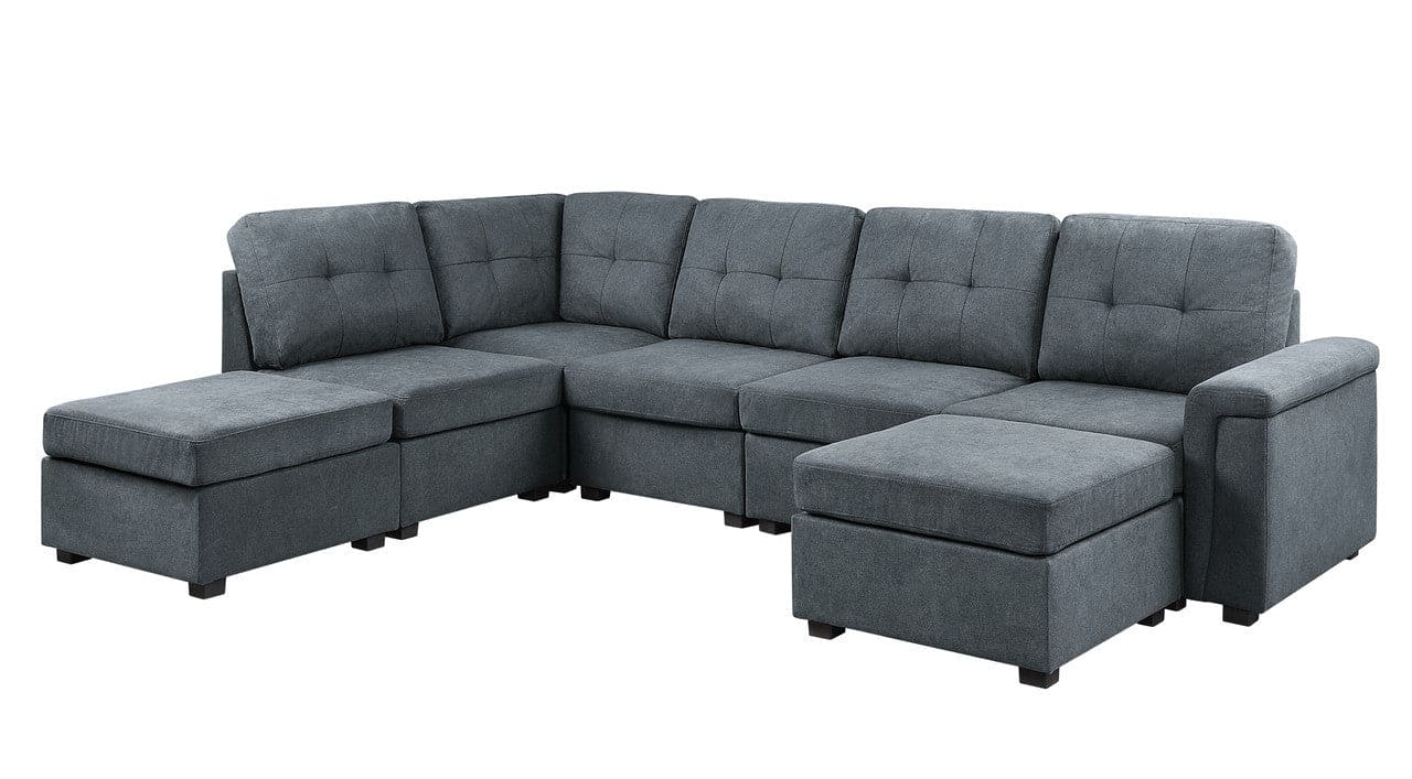 Isla Gray Woven Fabric 7-Seater Sectional Sofa with Ottomans