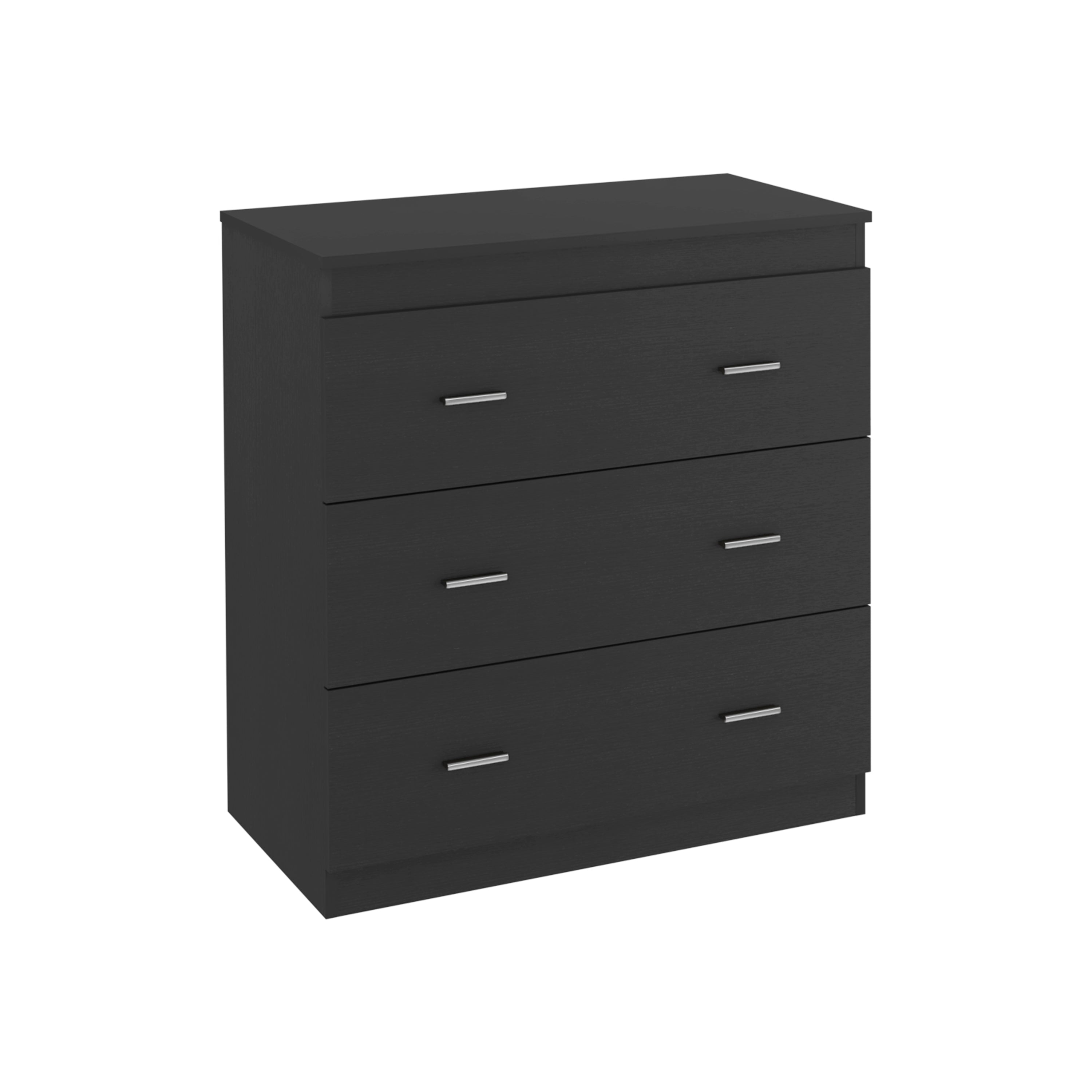 Three Drawer Dresser Litress, Metal Handles, Black Wengue Finish