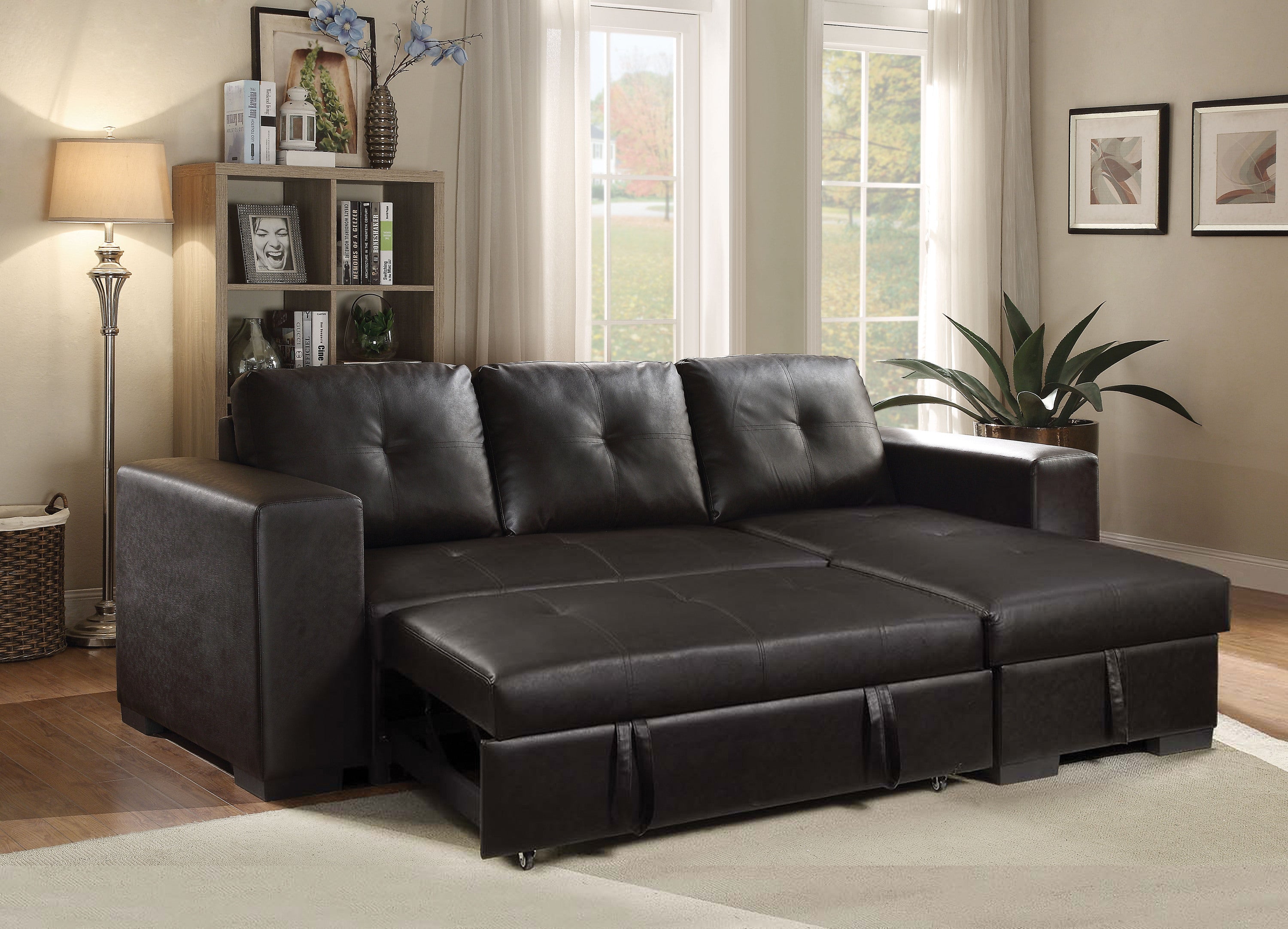 ACME Lloyd Sectional Sofa w/Sleeper in Black PU 53345