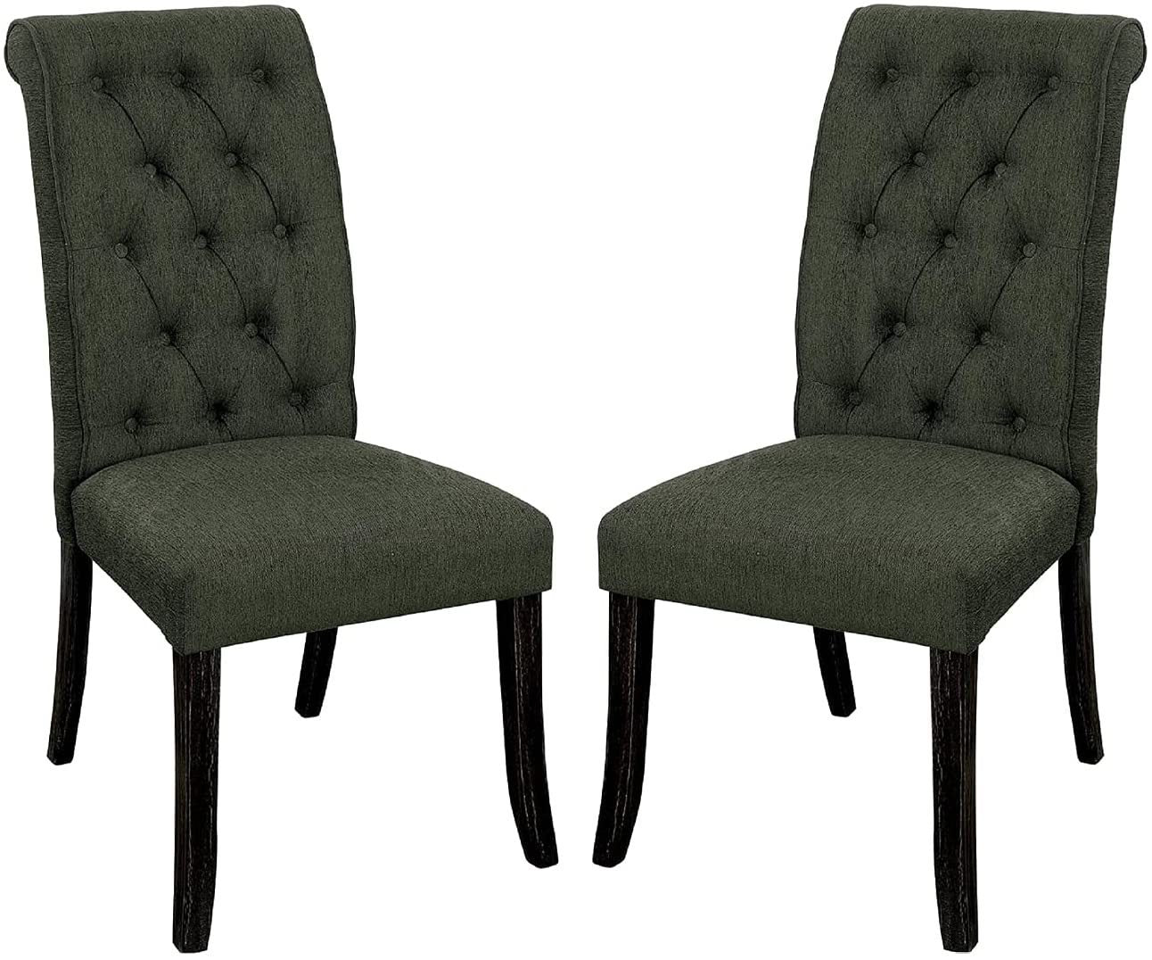 Dining Room Furniture Contemporary Rustic Style Gray Fabric Upholstered Tufted Set of 2 Chairs Kitchen Breakfast