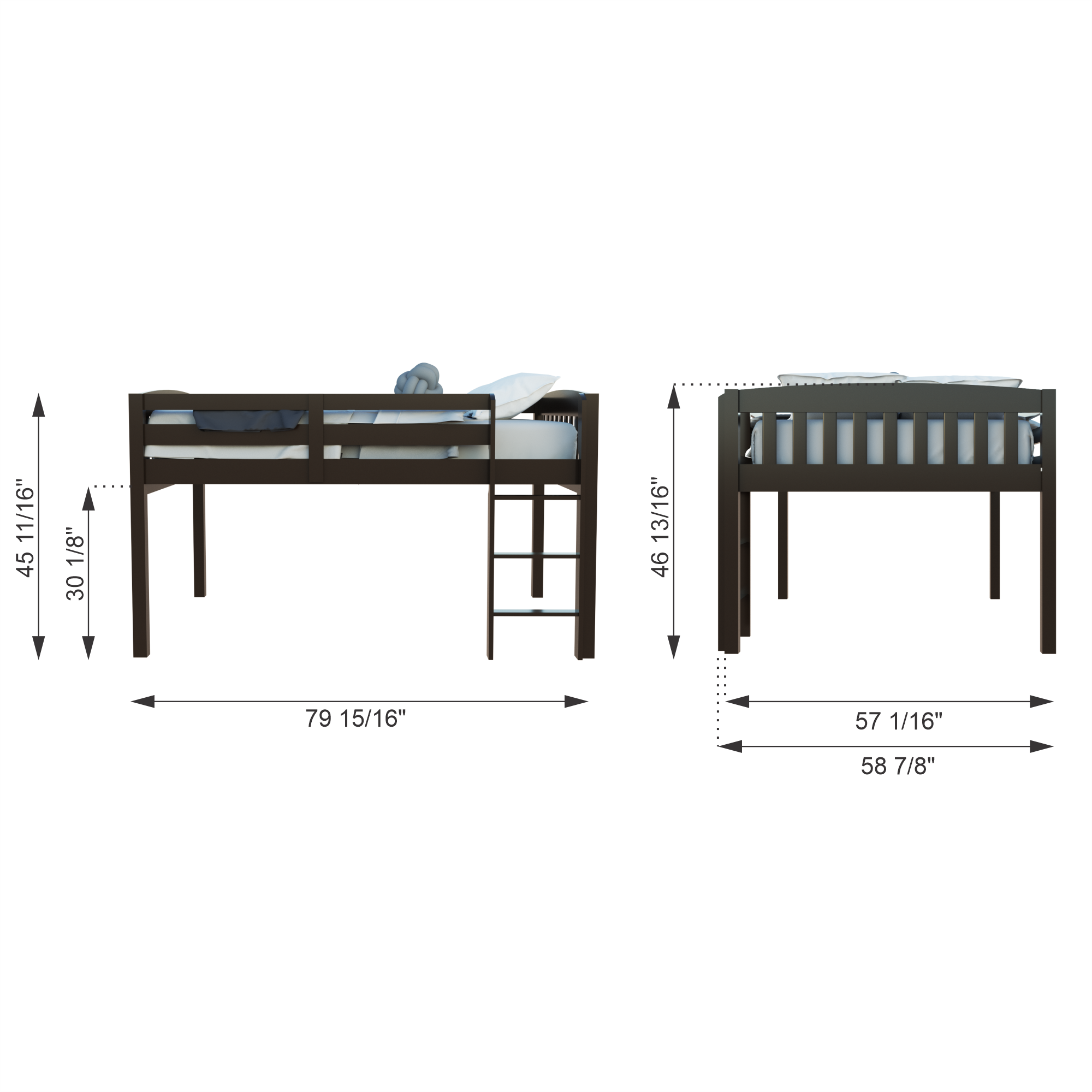 Yes4Wood Elbrus Cappuccino Low Loft Bed with Storage