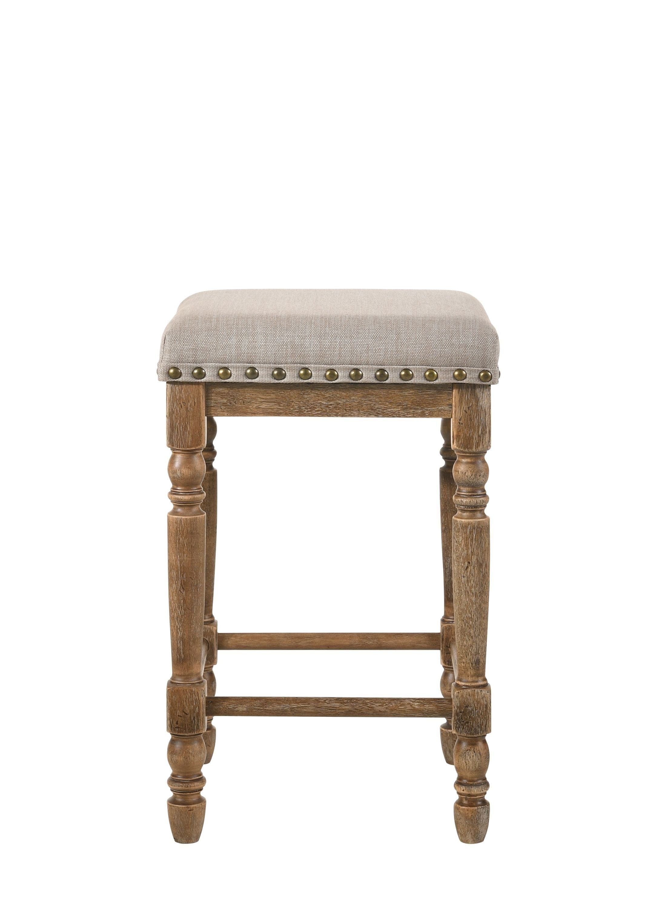 ACME Farsiris Counter Height Stool, Beige Fabric & Weathered Oak Finish 77177