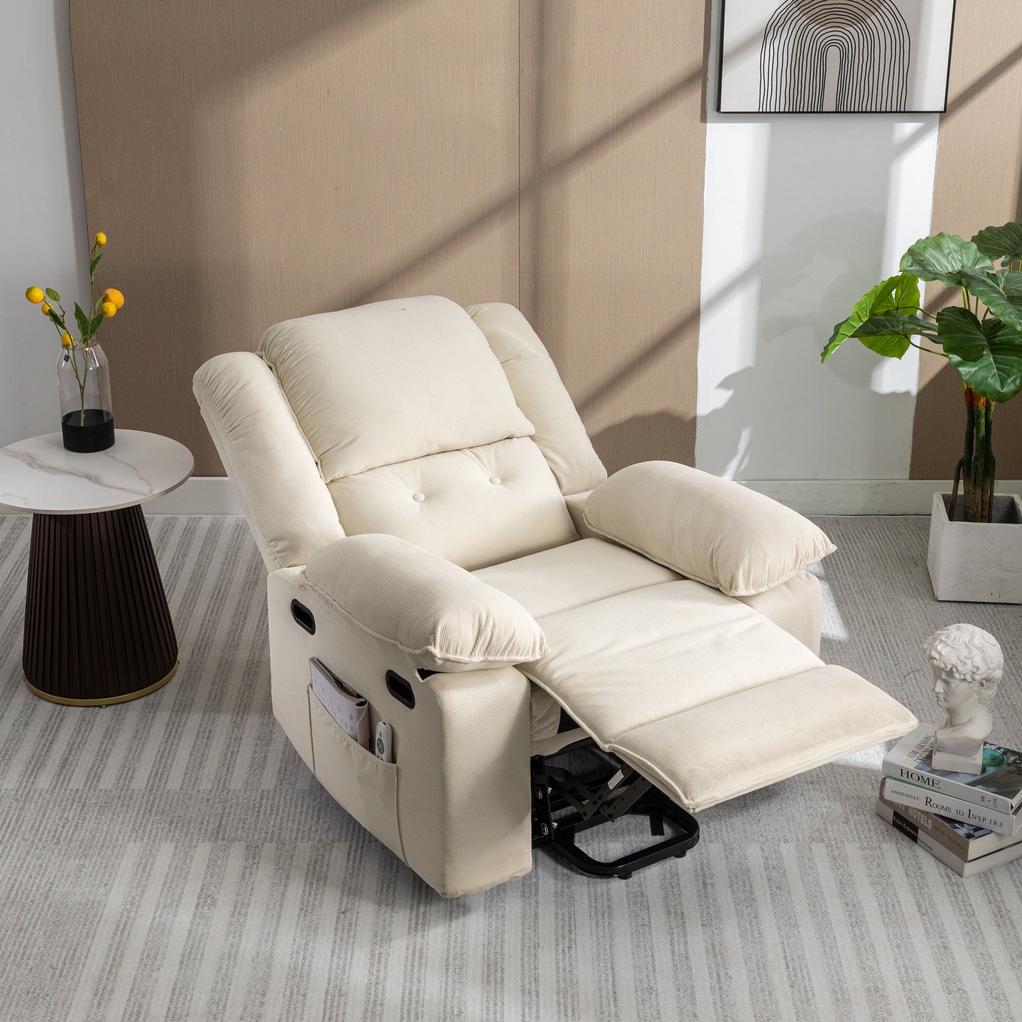 Massage Recliner,Power Lift Chair for Elderly with Adjustable Massage and Heating Function,Recliner Chair with Infinite Position and Side Pocket for Living Room ,Beige