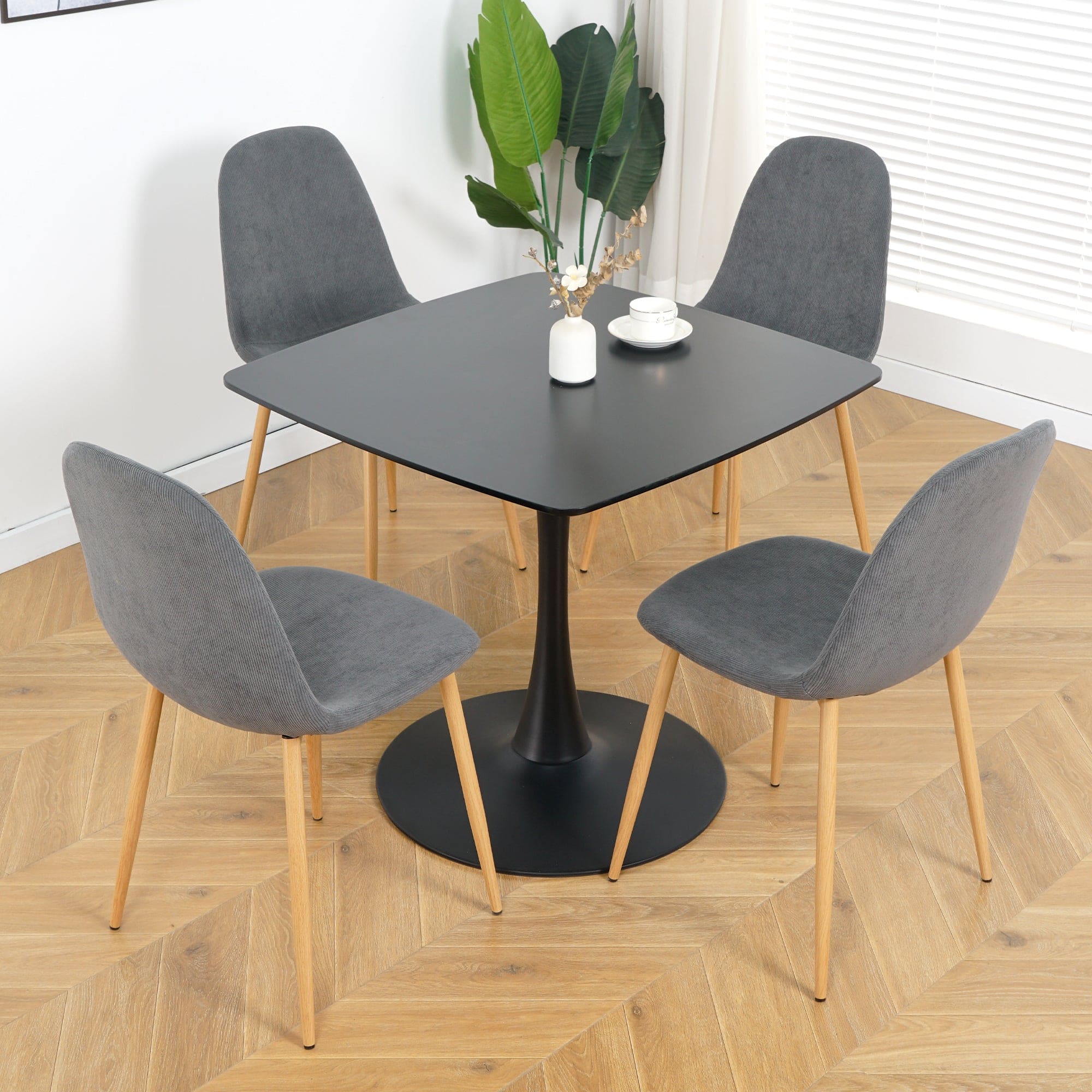 Deep Grey Modern Fabric Chairs with wood-transfer Metal Leg set of 4