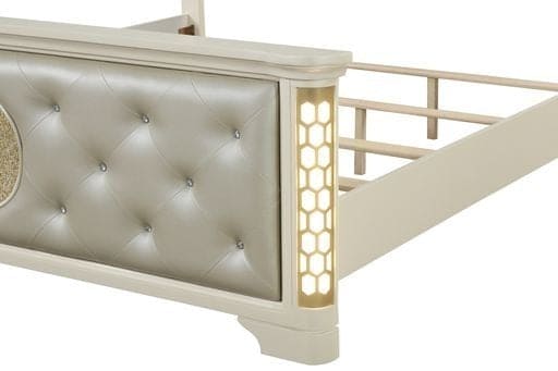 Jasmine Queen Size Tufted Upholstery & LED Bed made with Wood in Beige