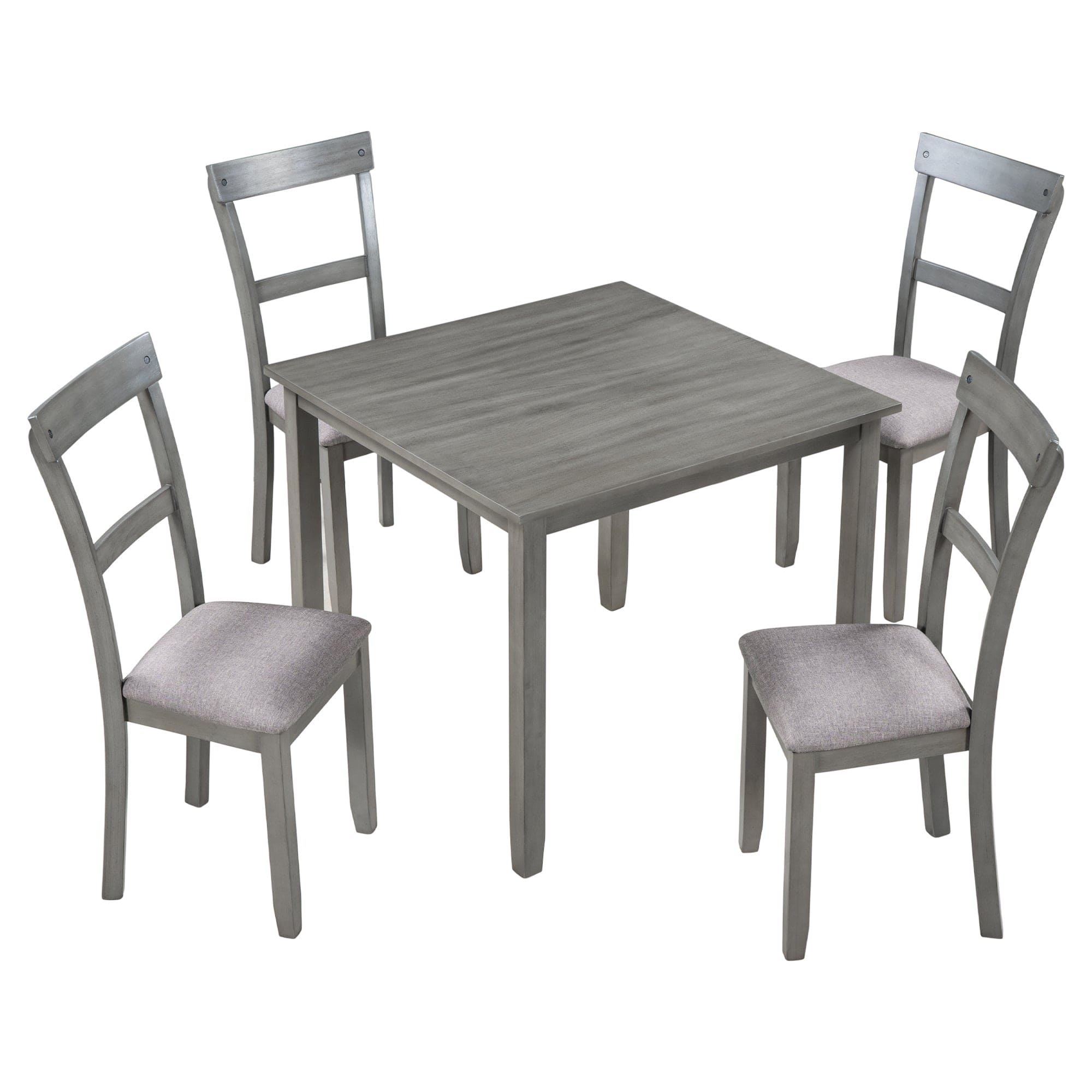 TREXM 5 Piece Dining Table Set Industrial Wooden Kitchen Table and 4 Chairs for Dining Room (Grey)