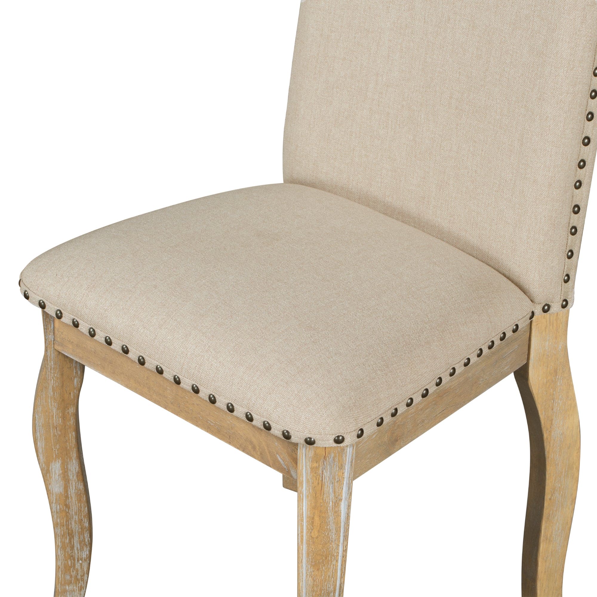 TREXM Set of 4 Dining chairs Wood Upholstered Fabirc Dining Room Chairs with Nailhead (Natural Wood Wash)