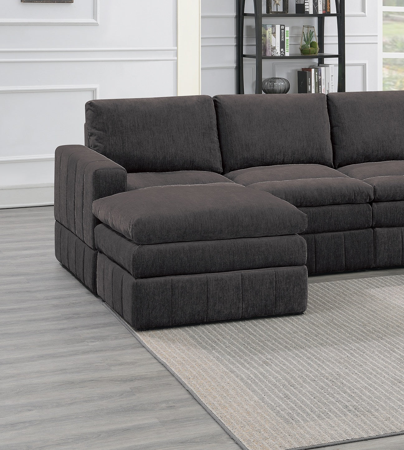 Contemporary 6pc Set Modular Sectional Set 2x One Arm Chair / Wedge 2x Armless Chairs 2x Ottomans Mink Morgan Fabric Plush Living Room Furniture