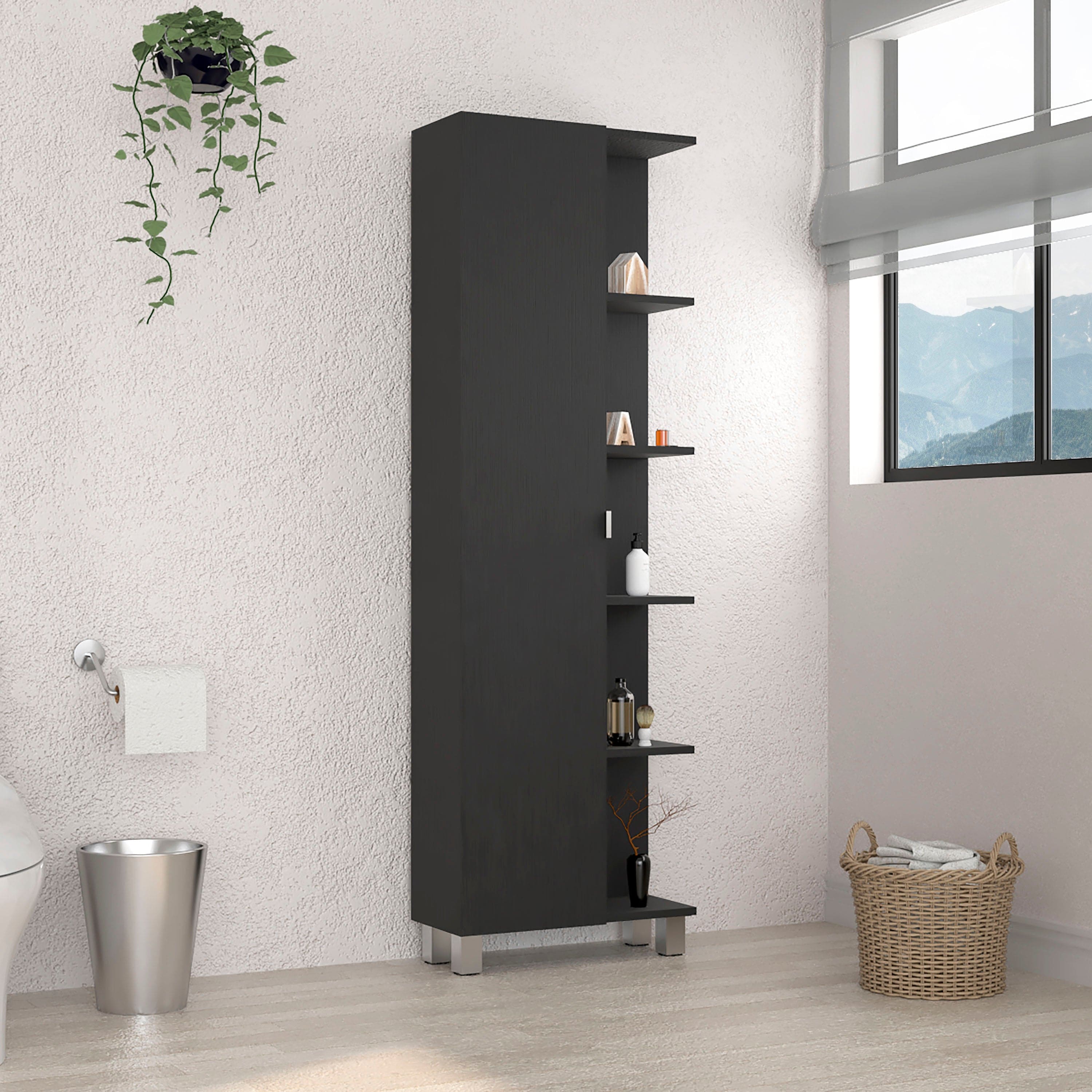 Corner Cabinet Womppi, Five Open Shelves, Single Door, Black Wengue Finish