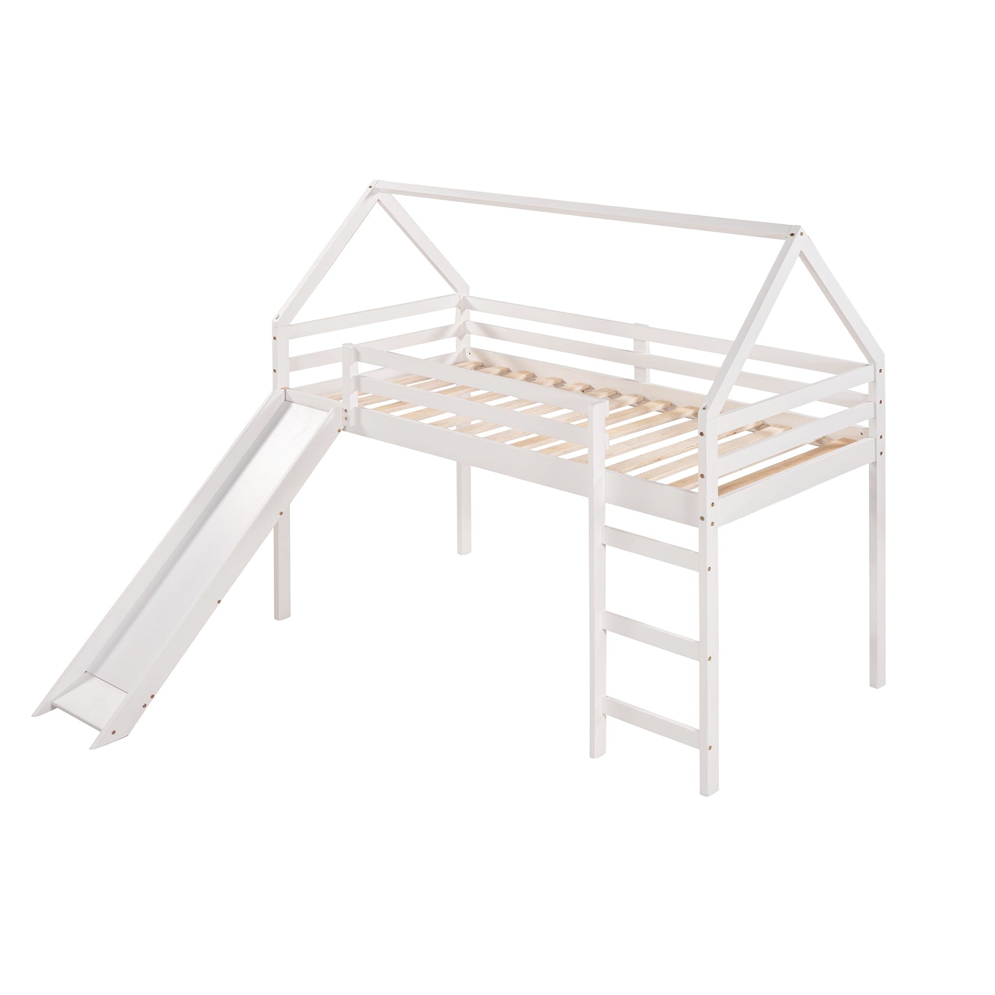 Twin Size Loft Bed with Slide, House Bed with Slide,White(OLD SKU :WF281158AAK)