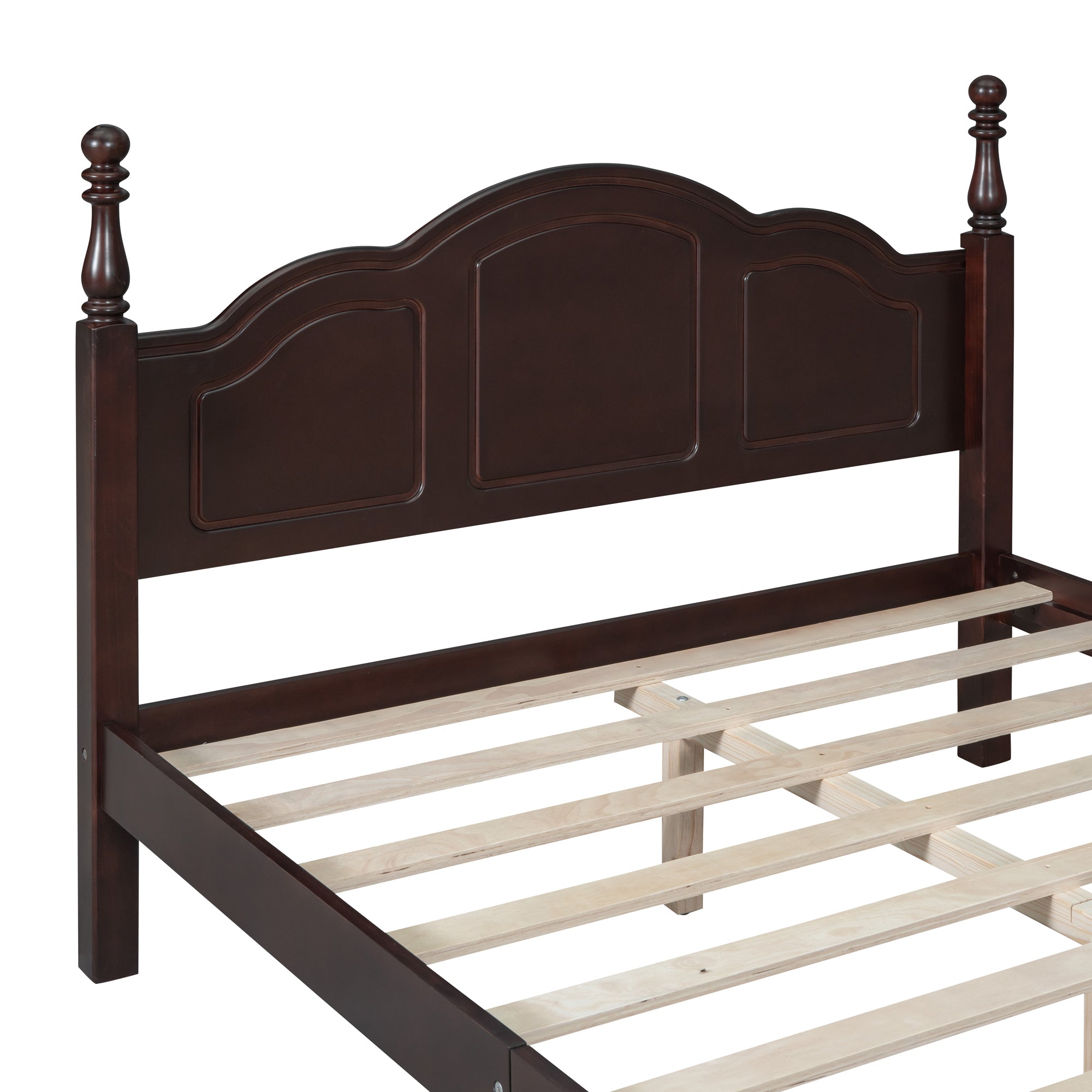 Full Size Wood Platform Bed Frame,Retro Style Platform Bed with Wooden Slat Support,Dark Walnut