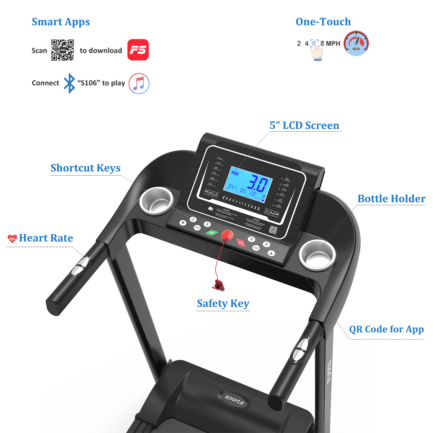 Fitshow App Home Foldable Treadmill with Incline, Folding Treadmill for Home Workout, Electric Walking Treadmill Machine 5" LCD Screen 250 LB Capacity Bluetooth Music