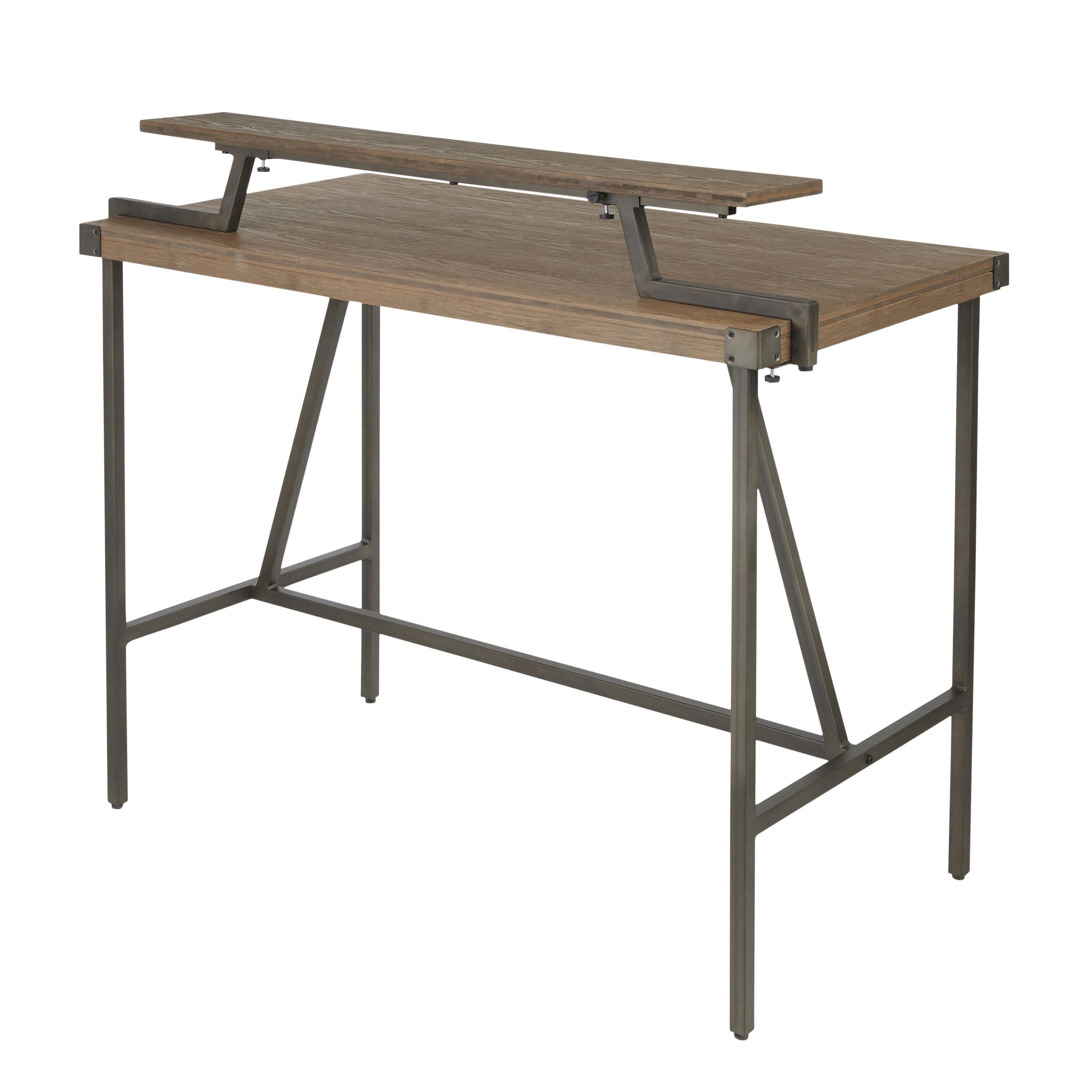 Gia Industrial Counter Table in Antique Metal and Brown Wood-Pressed Grain Bamboo by LumiSource