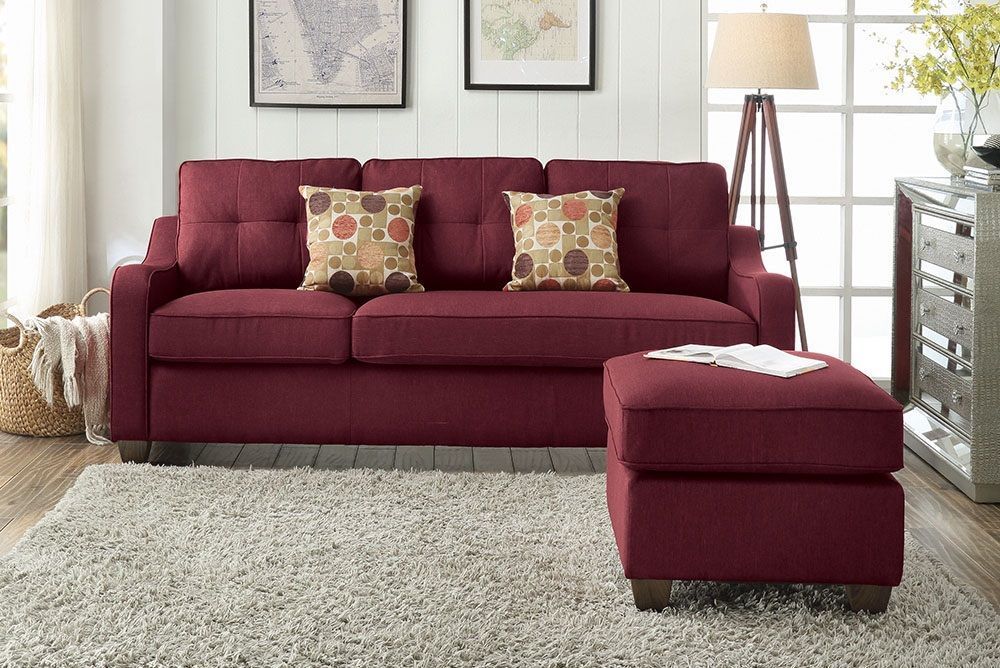 ACME Cleavon II Sectional Sofa & 2 Pillows in Red Linen 53740