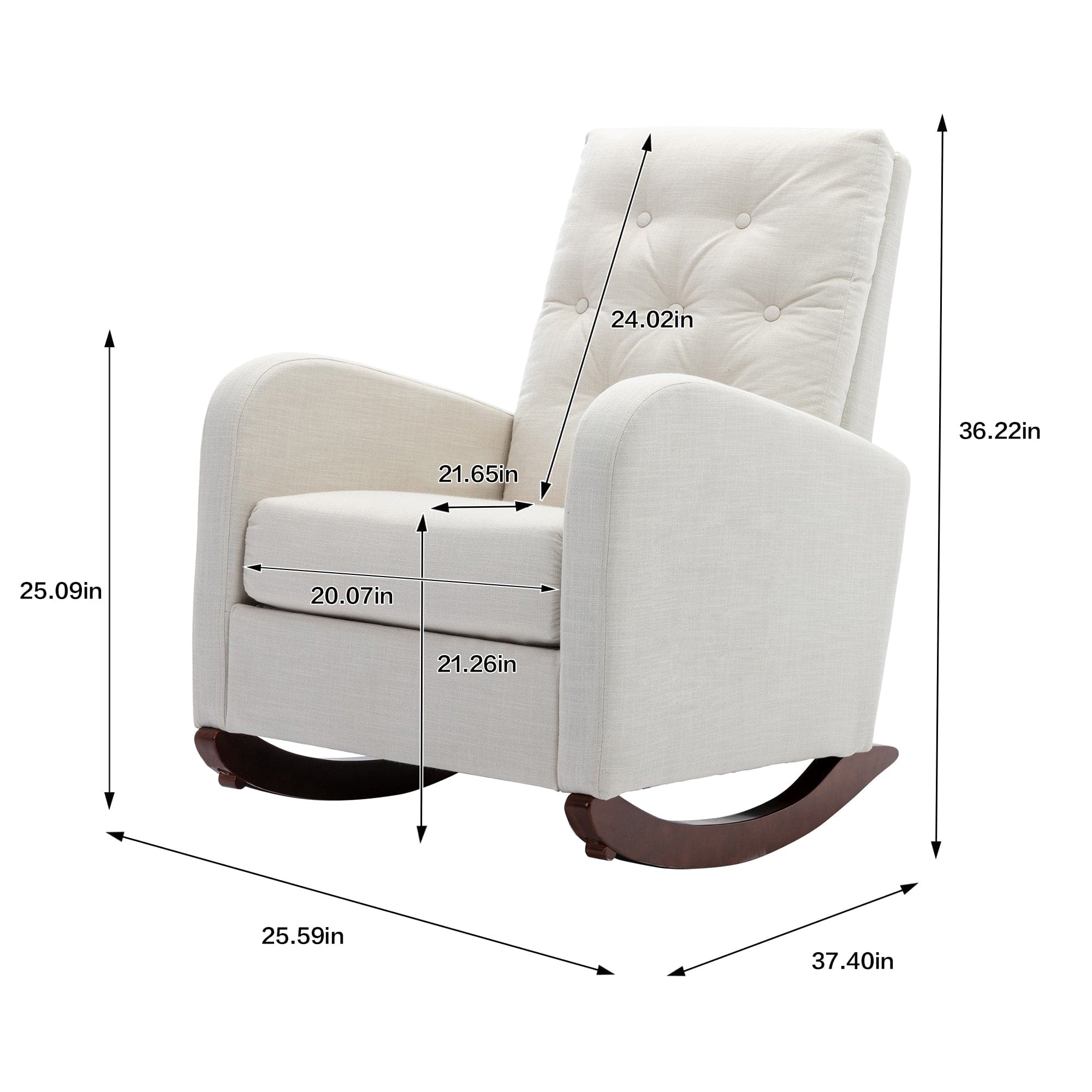 High Back Rocking Chair Nursery Chair .Comfortable Rocker Fabric Padded Seat .Modern High Back Armchair