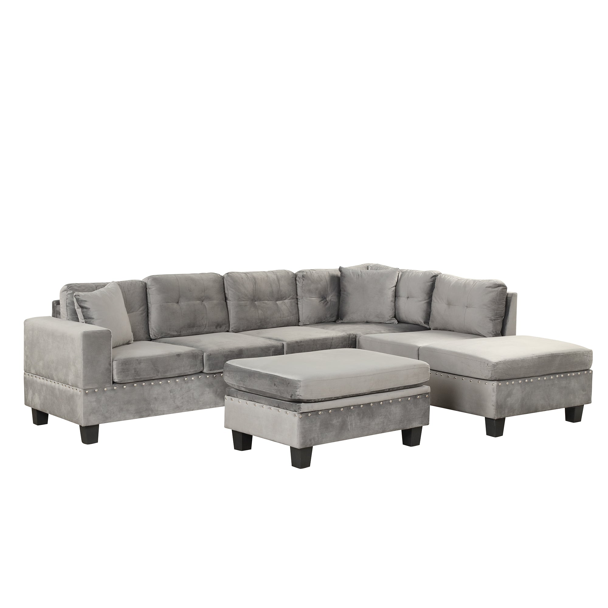 104.5" Modern Sectional Sofa with Storage Ottoman, L-Shape Couch with 2 Pillows and Cup Holder,Sectional Sofa with Reversible Chaise for Living Room,Gray