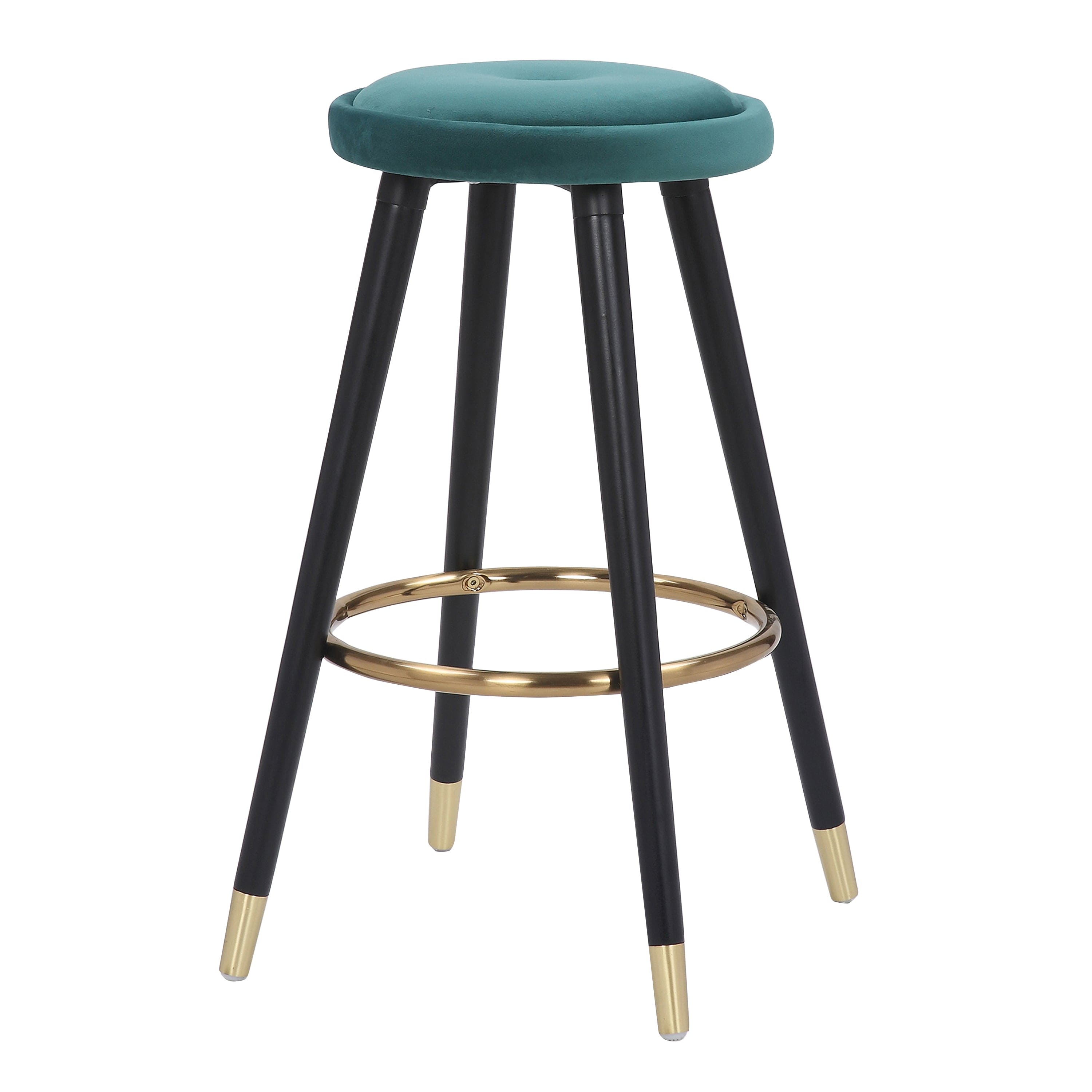 Cavalier Glam Counter Stool in Black Wood and Green Velvet with Gold Accent by LumiSource - Set of 2