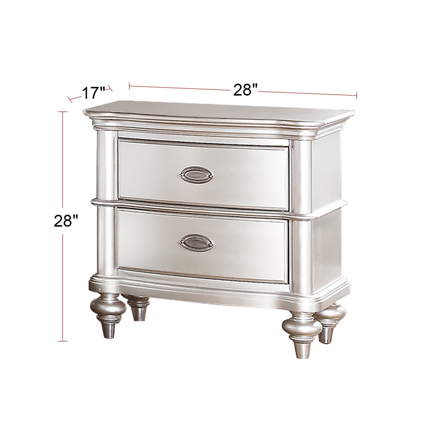 Wood Nightstand with 2 Drawer in Antique Silver