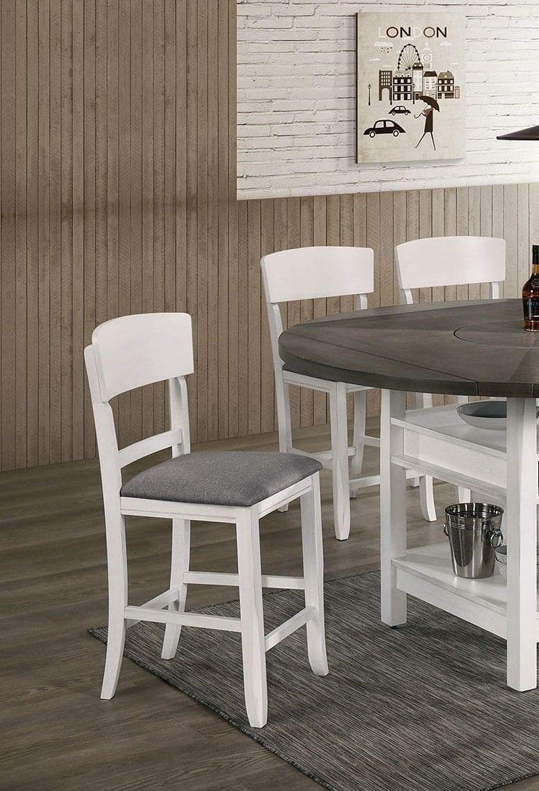 Contemporary Dining Room Counter Height Chairs Set of 2 Chairs only White Solid wood Gray Padded Fabric Seat