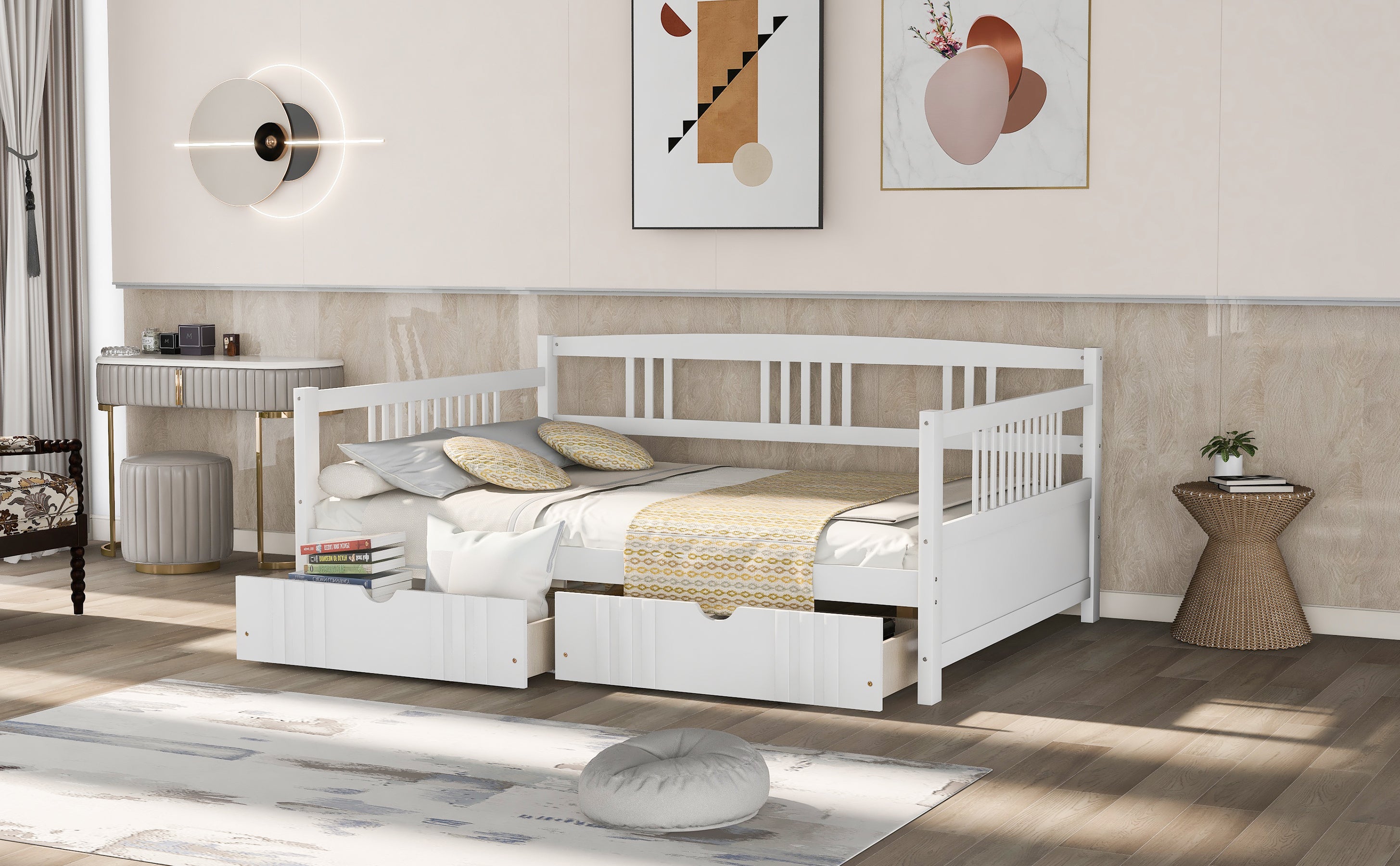 Full Size Daybed Wood Bed with Two Drawers,White(OLD  SKU:LP000058AAK)