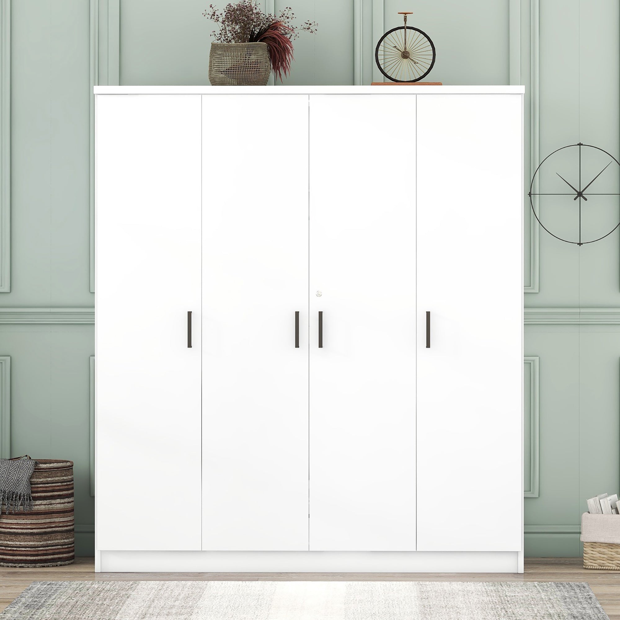 4-Door Wardrobe with 1 Drawer, White