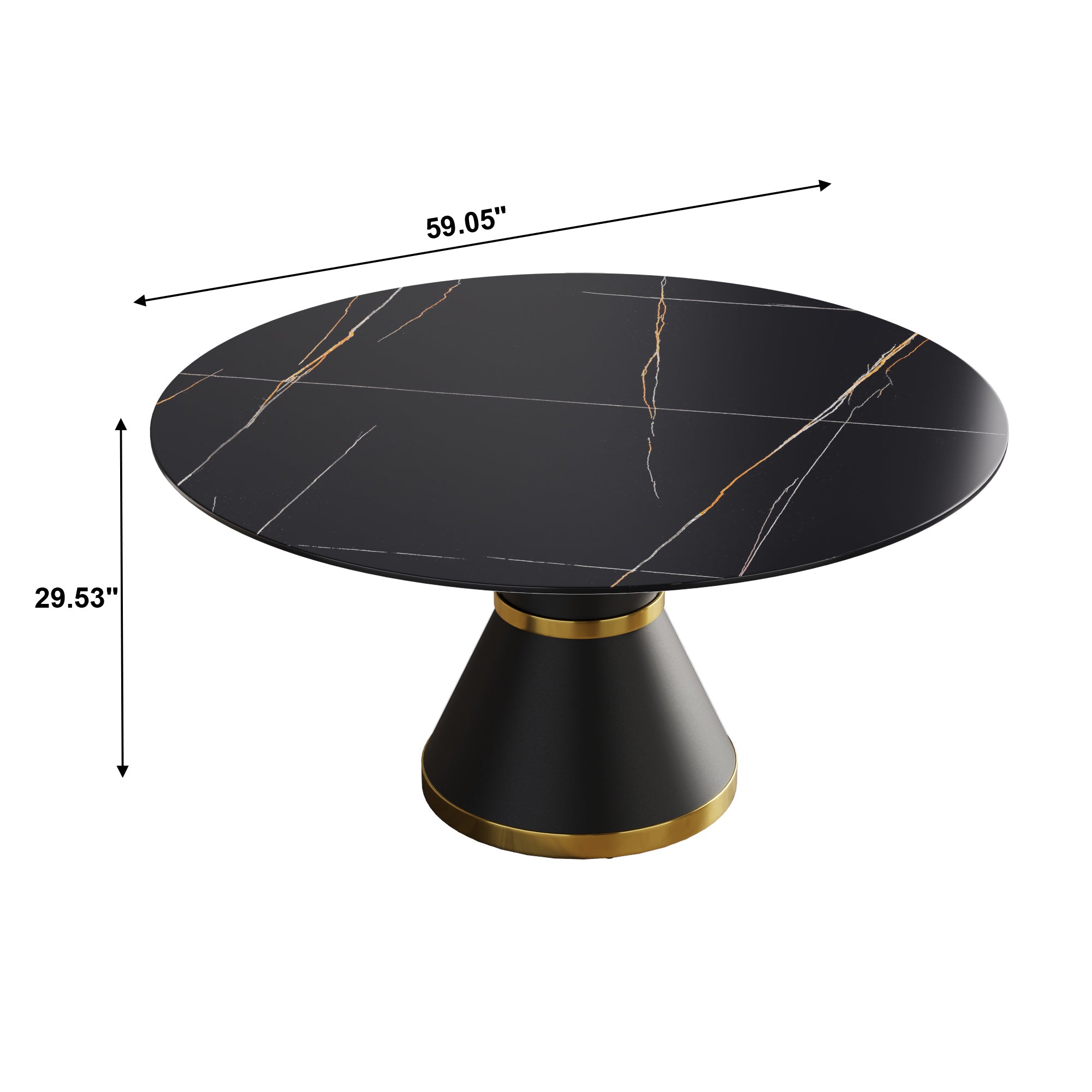 59.05"Modern artificial stone round black carbon steel base dining table-can accommodate 6 people