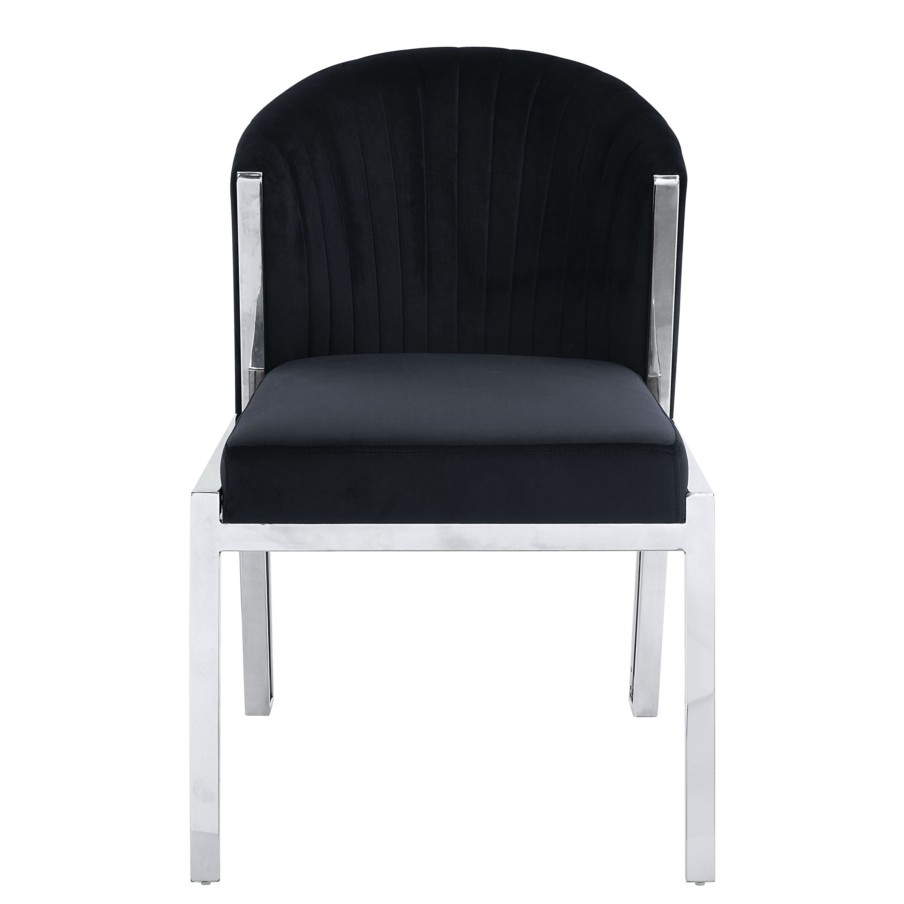 ACME Fallon Side Chair (Set-2), Black Velvet & Mirrored Silver Finish DN01955