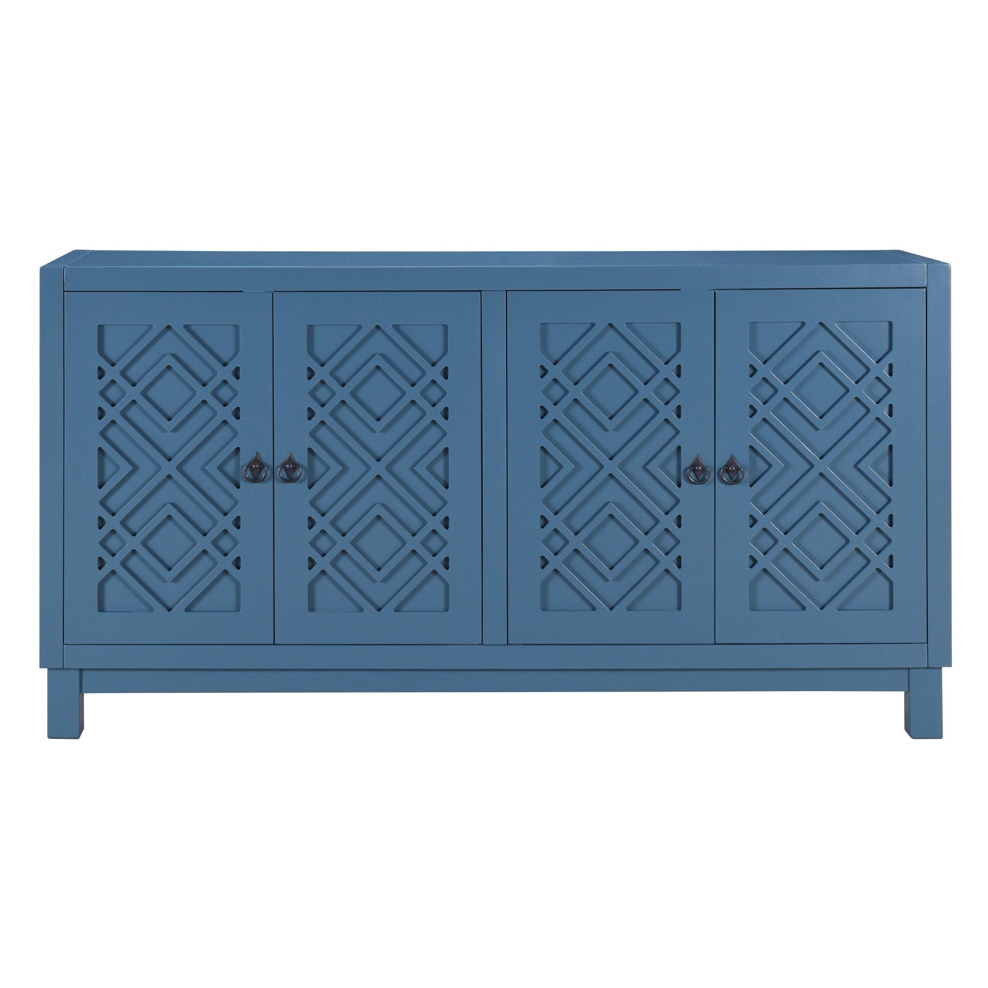 TREXM Large Storage Space Sideboard, 4 Door Buffet Cabinet with Pull Ring Handles for Living Room, Dining Room (Navy)