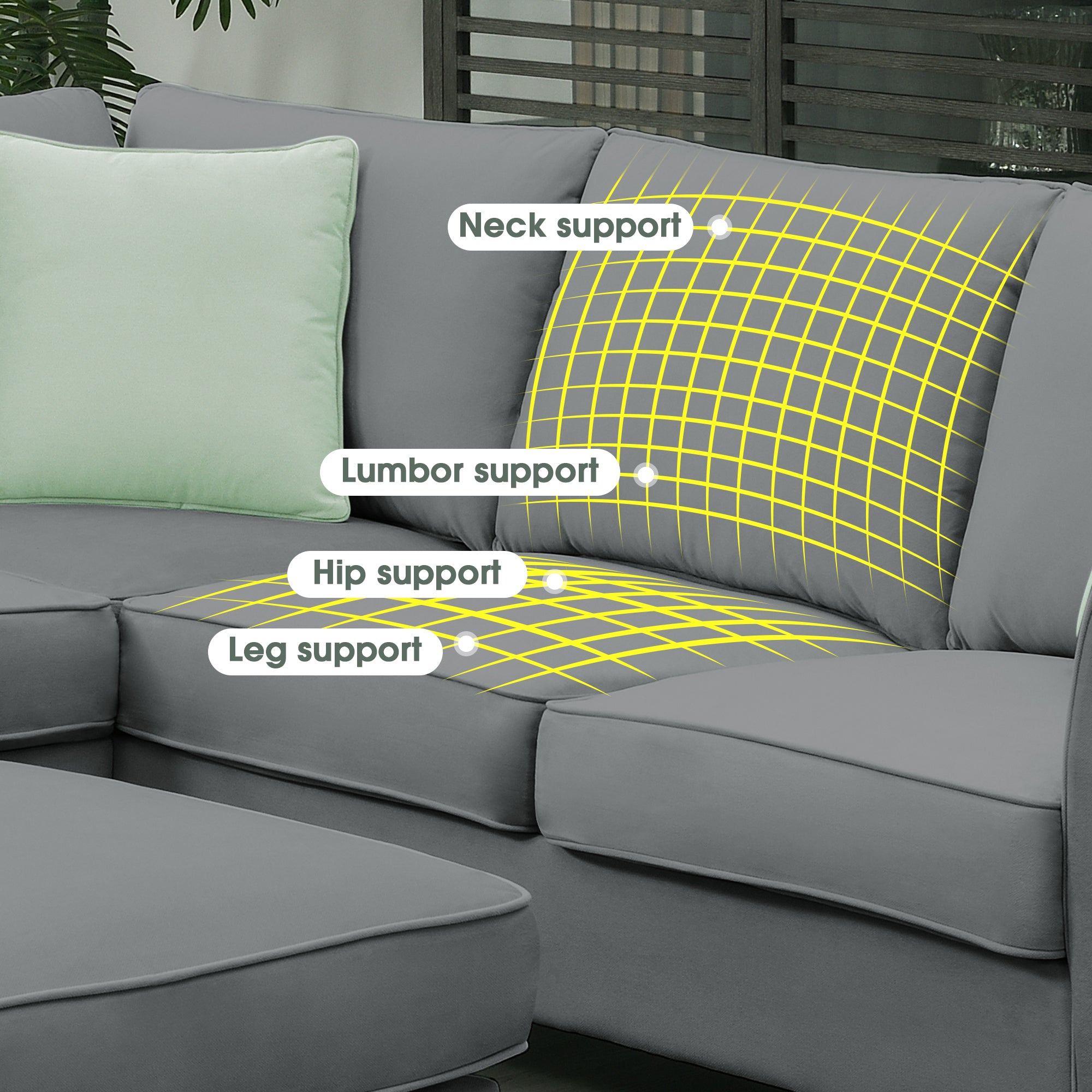 [VIDEO provided] 112*87" Sectional Sofa Couches Living Room Sets, 7 Seats Modular Sectional Sofa with Ottoman, L Shape Fabric Sofa Corner Couch Set with 3 Pillows, Grey(New of GS008210AAG)