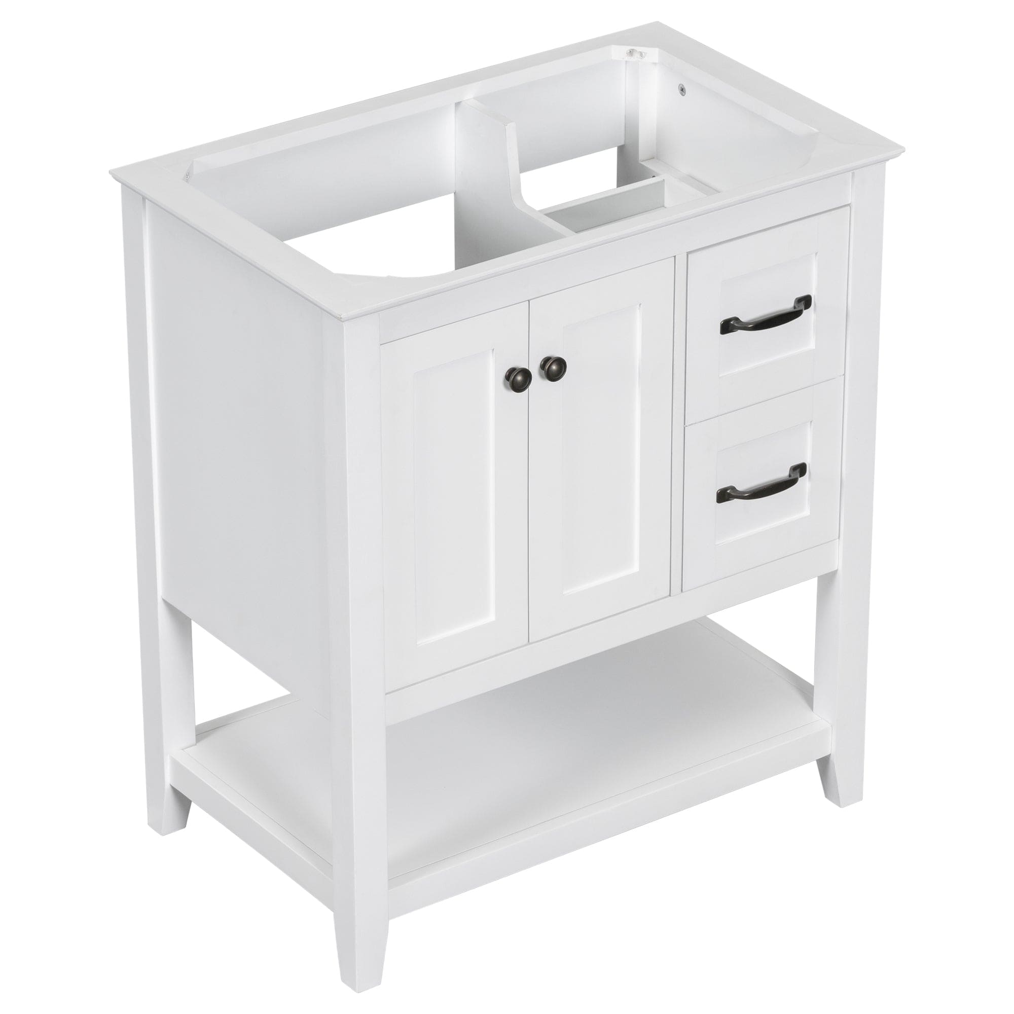 30" Bathroom Vanity without Sink Top, Cabinet Base Only, Vanity with Multi-Functional Drawer, White