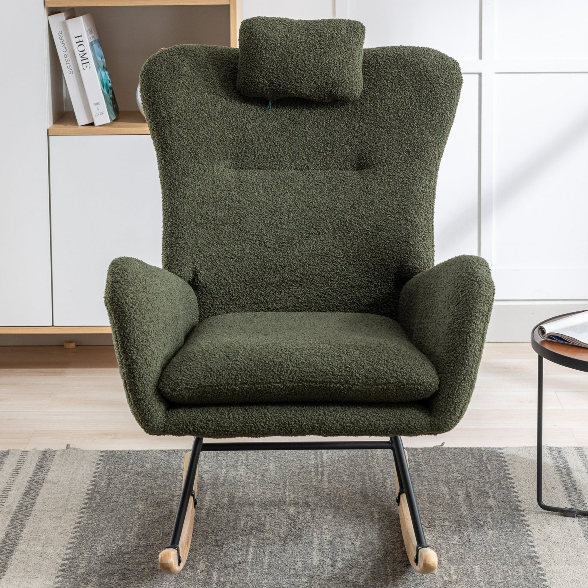 35.5 inch Rocking Chair with Pocket, (dark green)