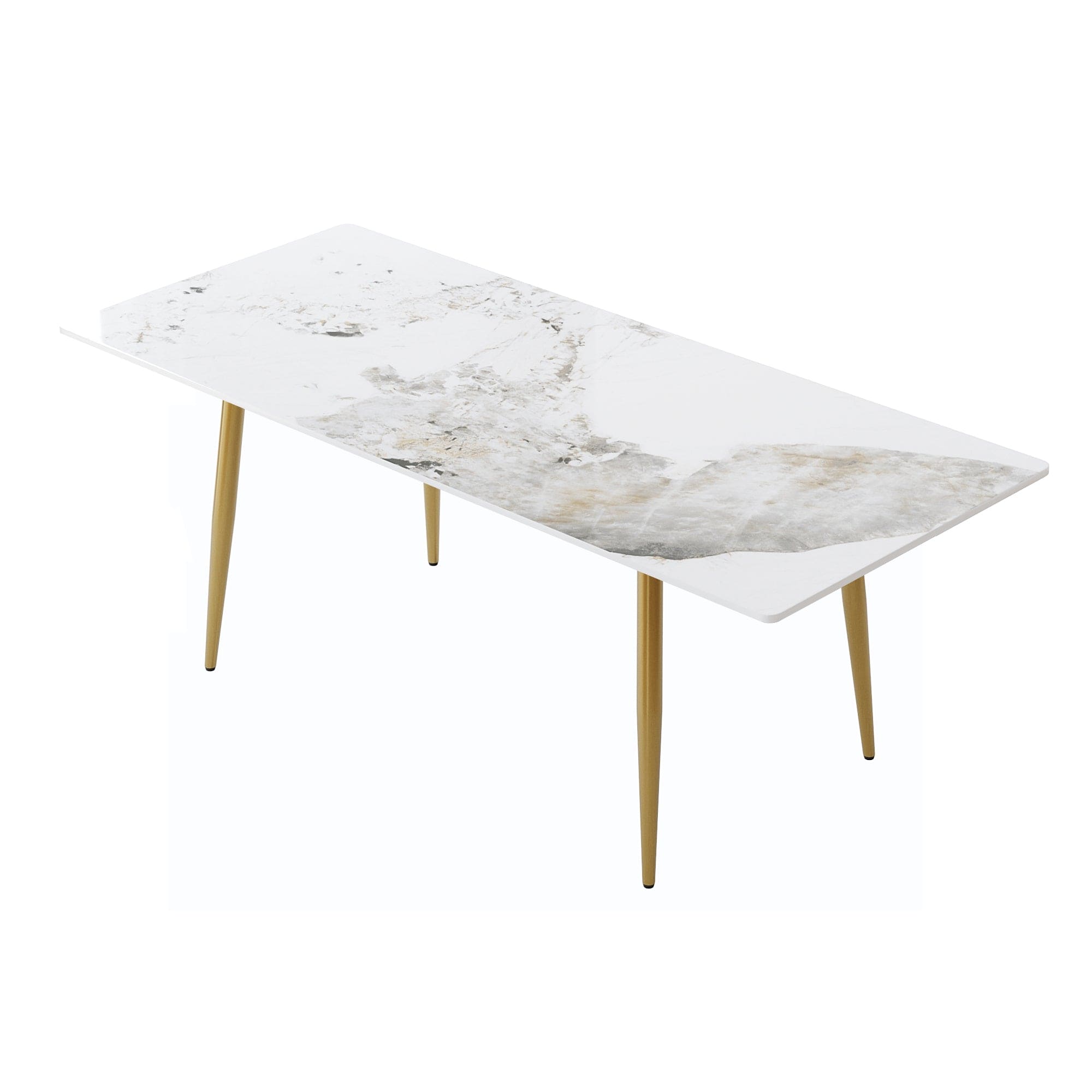 78.74" modern artificial stone pandora white straight edge golden metal leg dining table-can accommodate 8 people