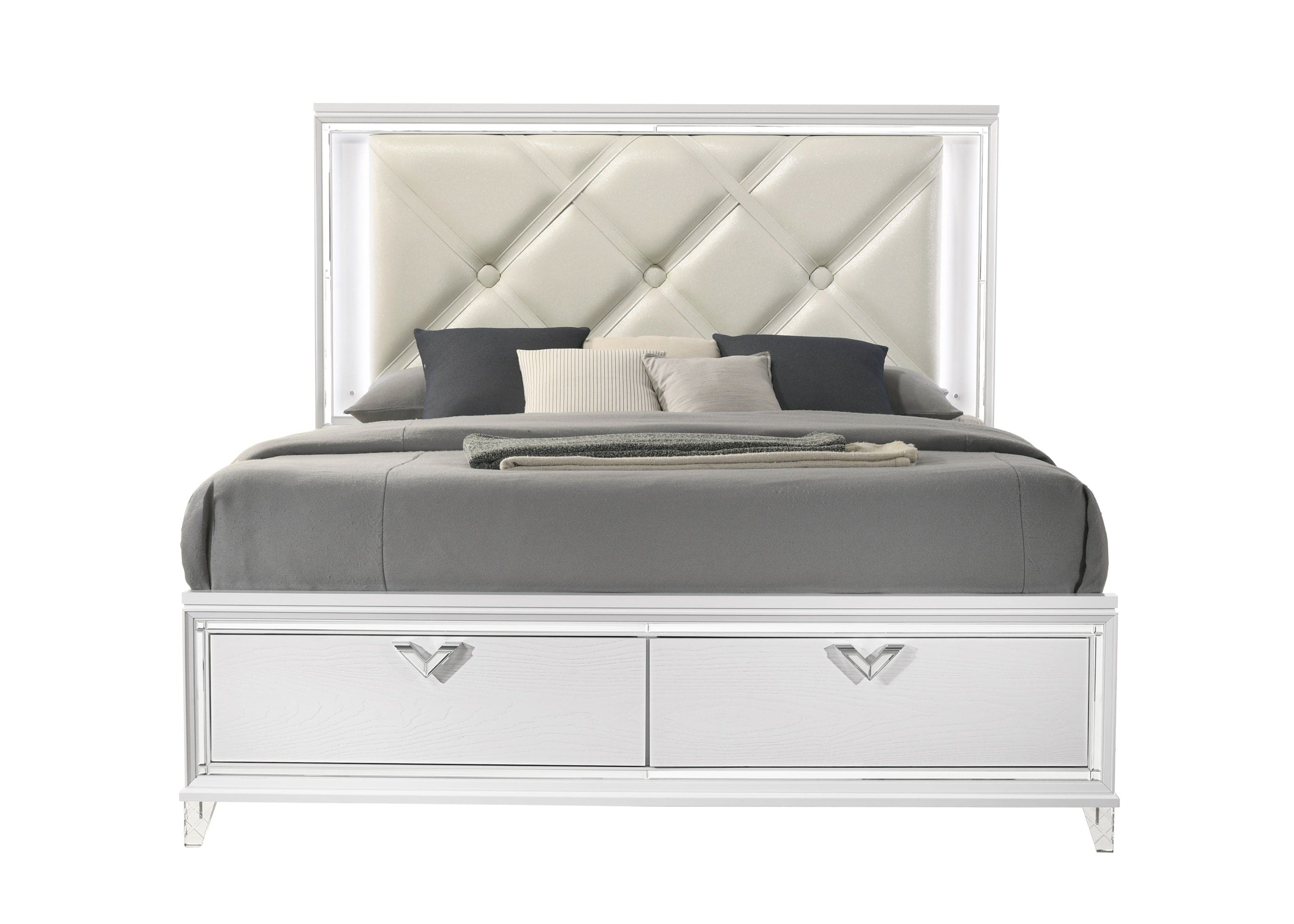 Prism Modern Style King bed with LED Accents & V-Shaped handles