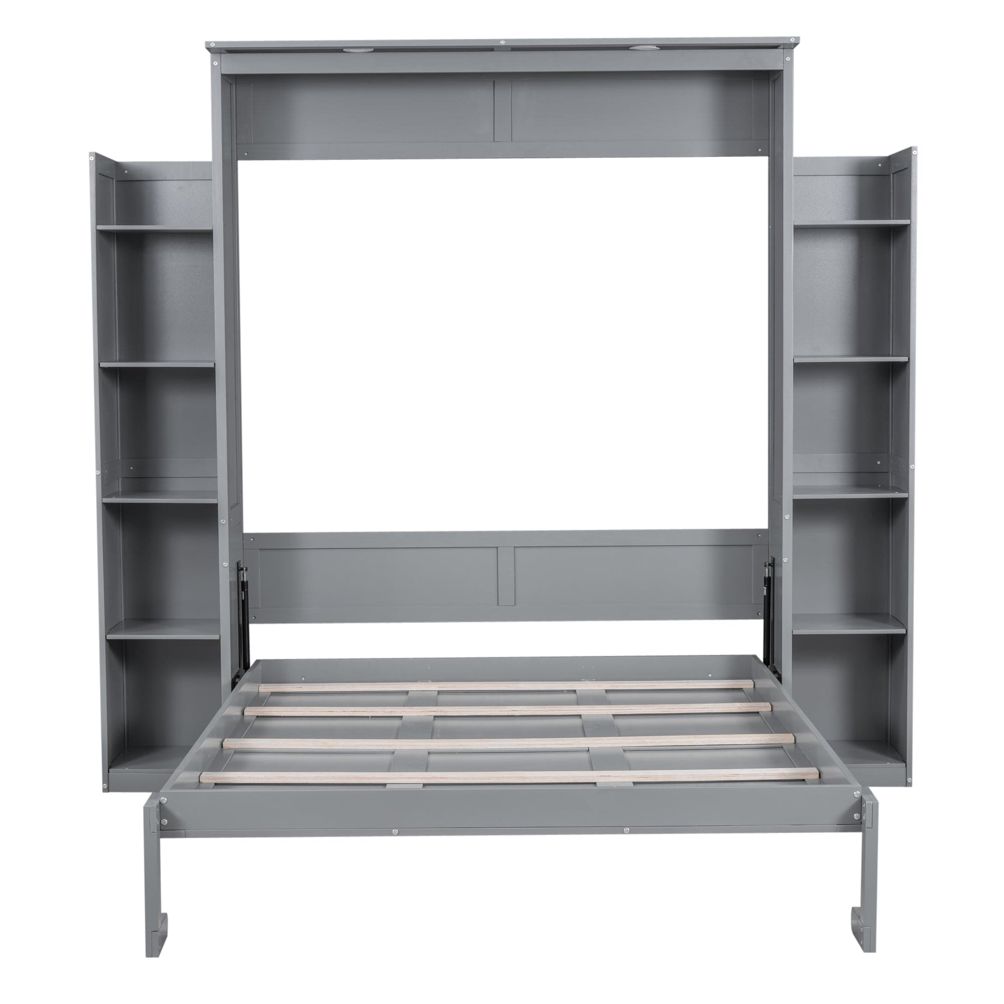 Queen Size Murphy Bed Wall Bed with Shelves and LED Lights,Gray