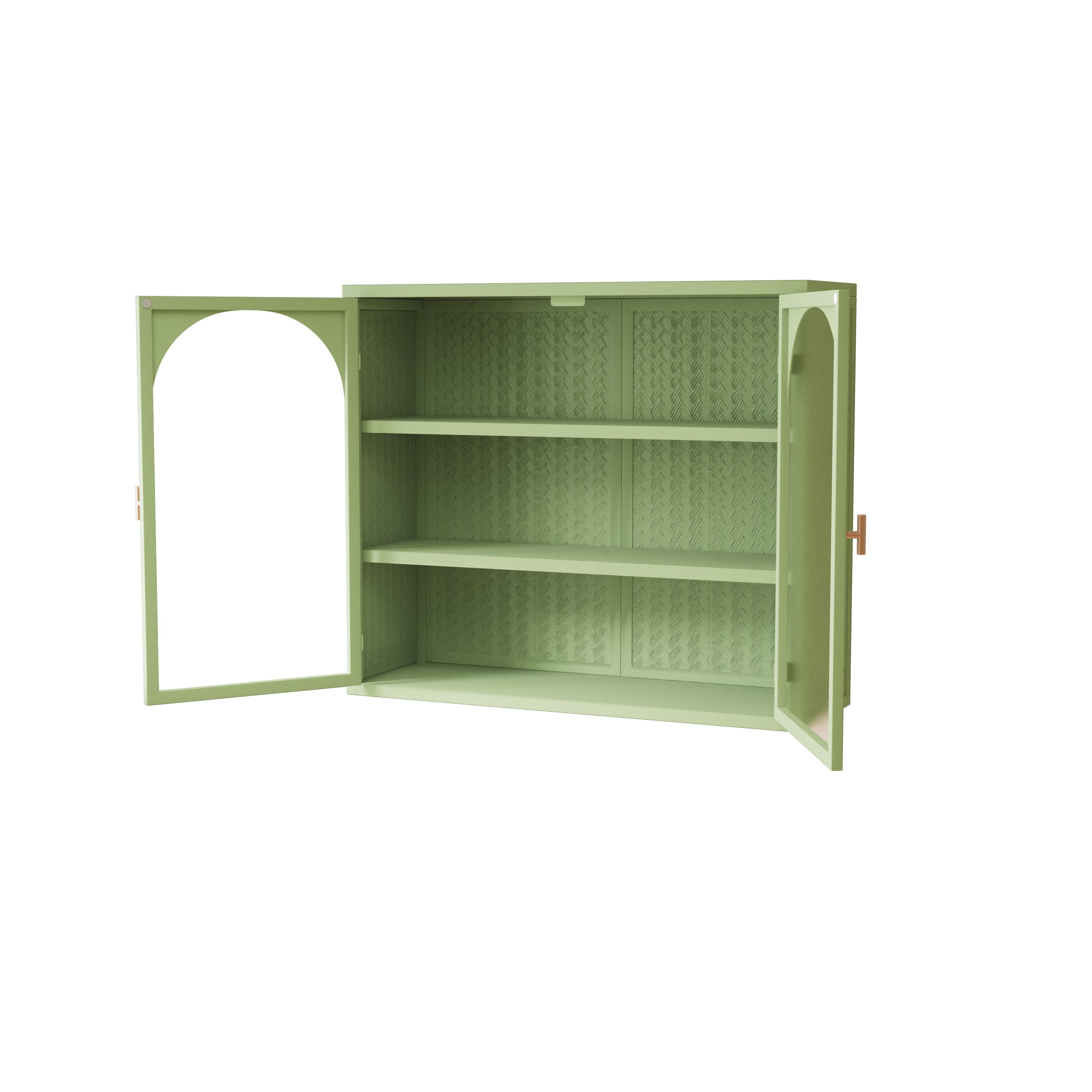 27.56"Glass Doors Modern Two-door Wall Cabinet with Featuring Three-tier Storage for Entryway Living Room Bathroom Dining Room,Wall Cabinet with Characteristic Woven Pattern,Green