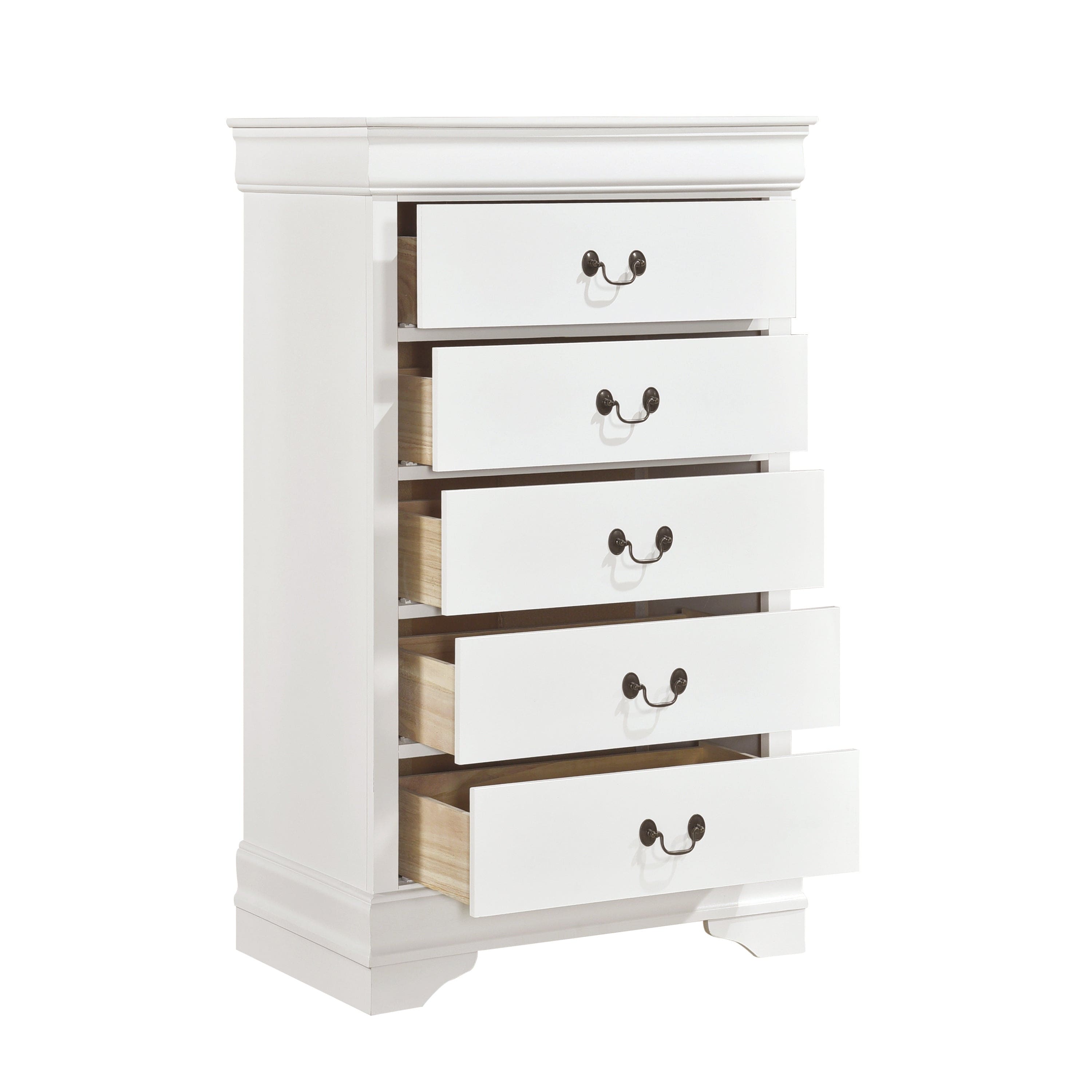 Traditional Design White Finish 1pc Chest of 5 Drawers Antique Drop Handles Drawers Bedroom Furniture