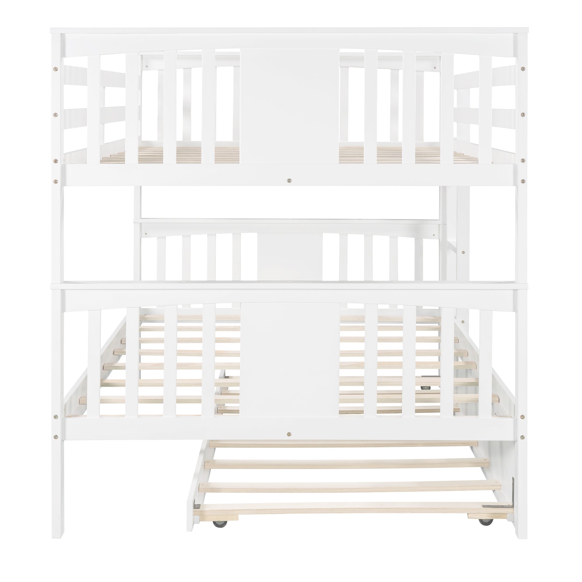 Full over Full Bunk Bed with Twin Size Trundle and Ladder-White(Old SKU: LP000204AAK)