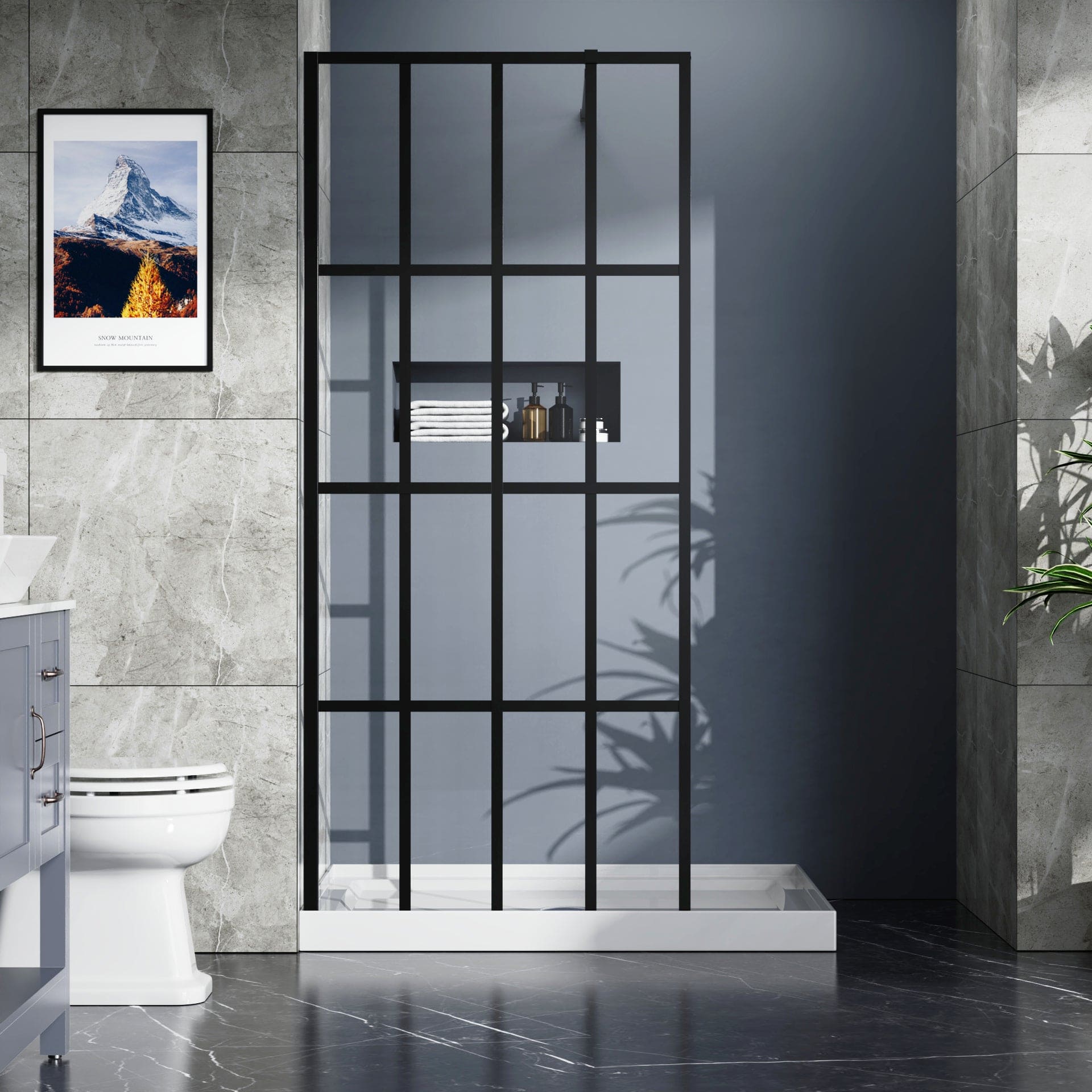 Goodyo 34" X 72" Shower Door Walk-in Black Finish