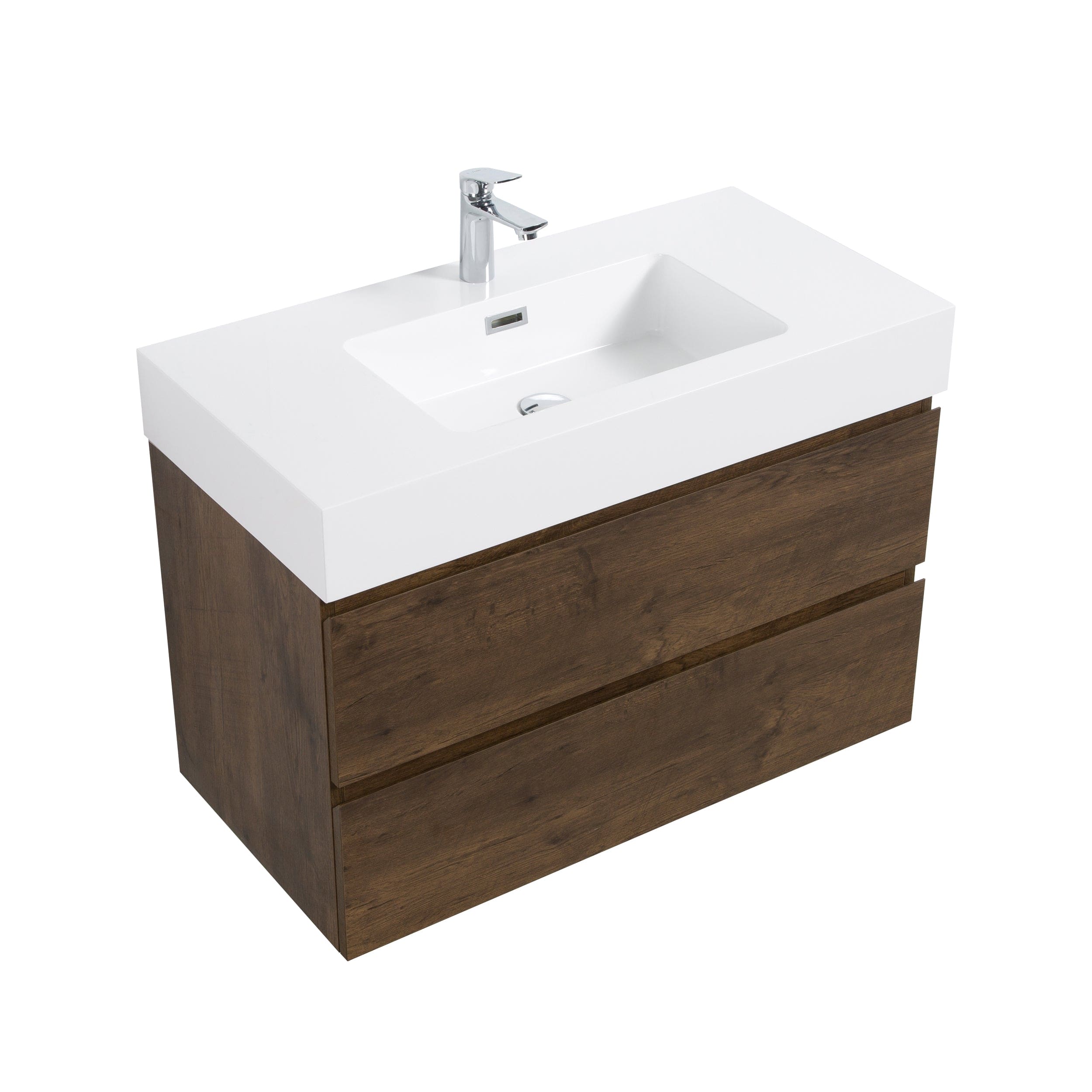 Alice 36" Walnut Bathroom Vanity with Sink, Large Storage Wall Mounted Floating Bathroom Vanity for Modern Bathroom, One-Piece White Sink Basin without Drain and Faucet