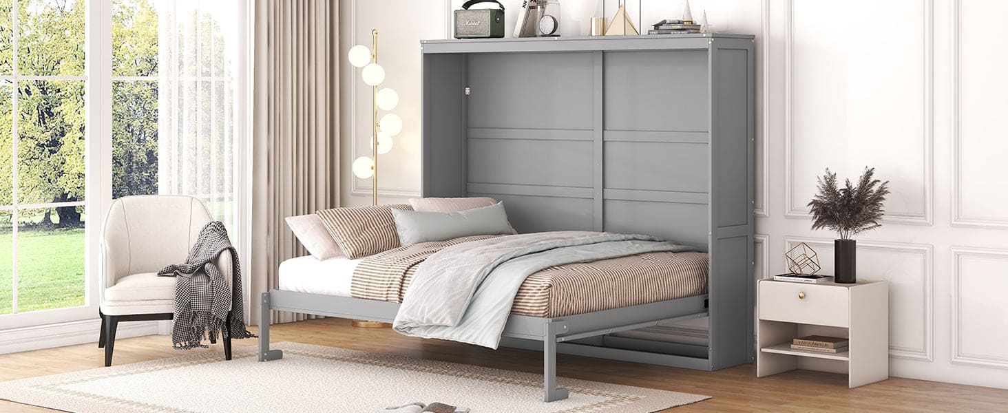 Queen Size Murphy Bed Wall Bed,Gray