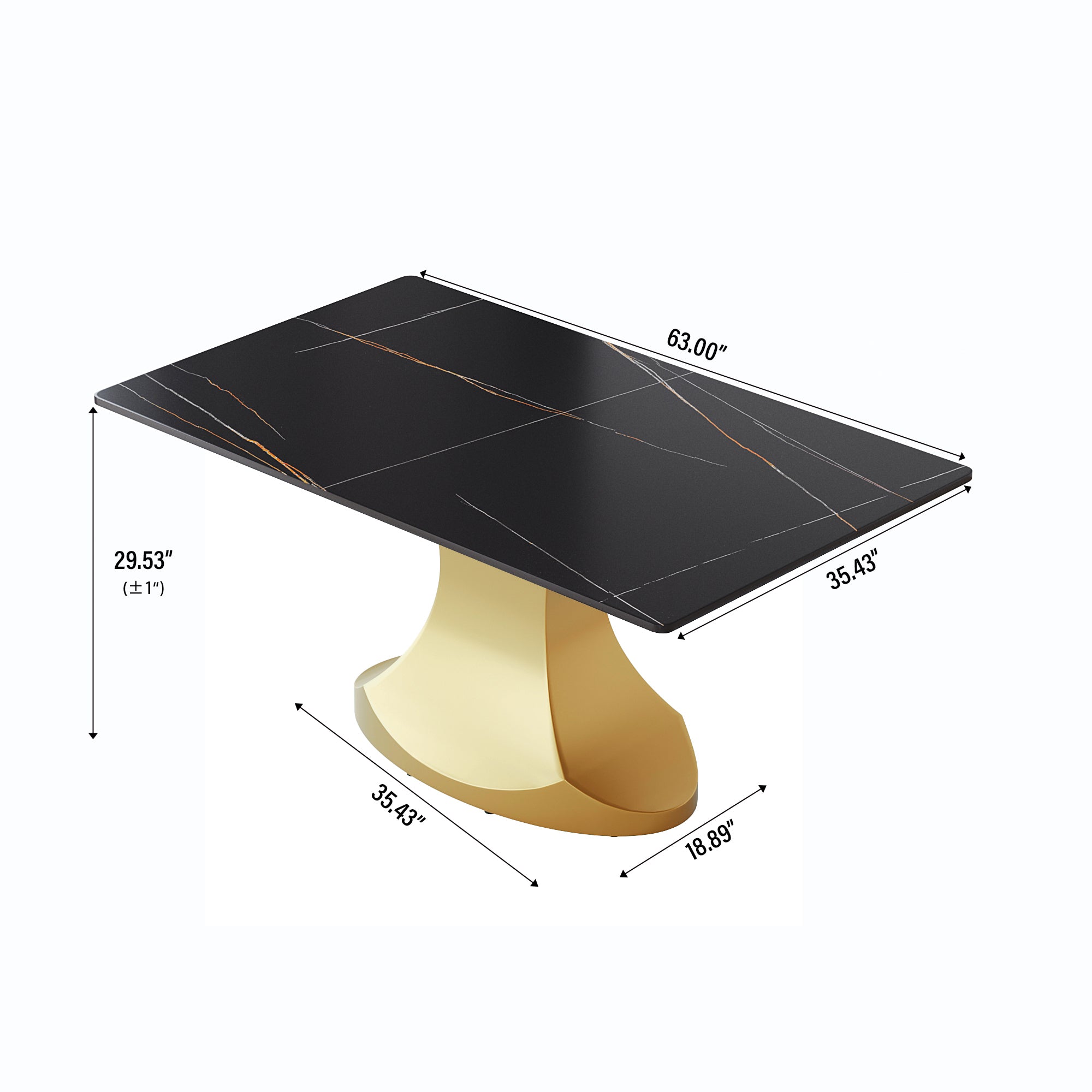 63 "modern artificial stone black panel golden stainless steel curved legs-can accommodate 6-8 people