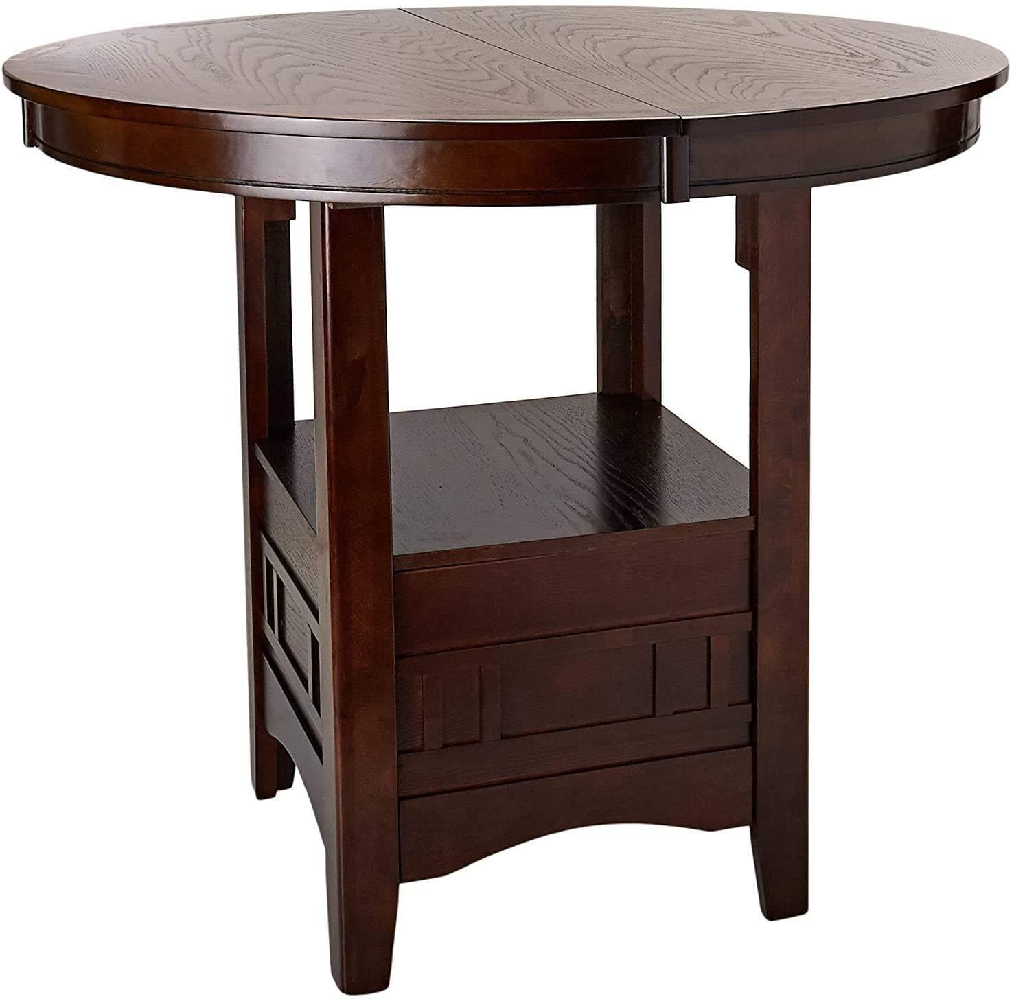 Contemporary Dining Room Counter height 5pc Dining Set Round Table w Leaf & 4x Side Chairs Dark Rosy Brown Finish Solid wood