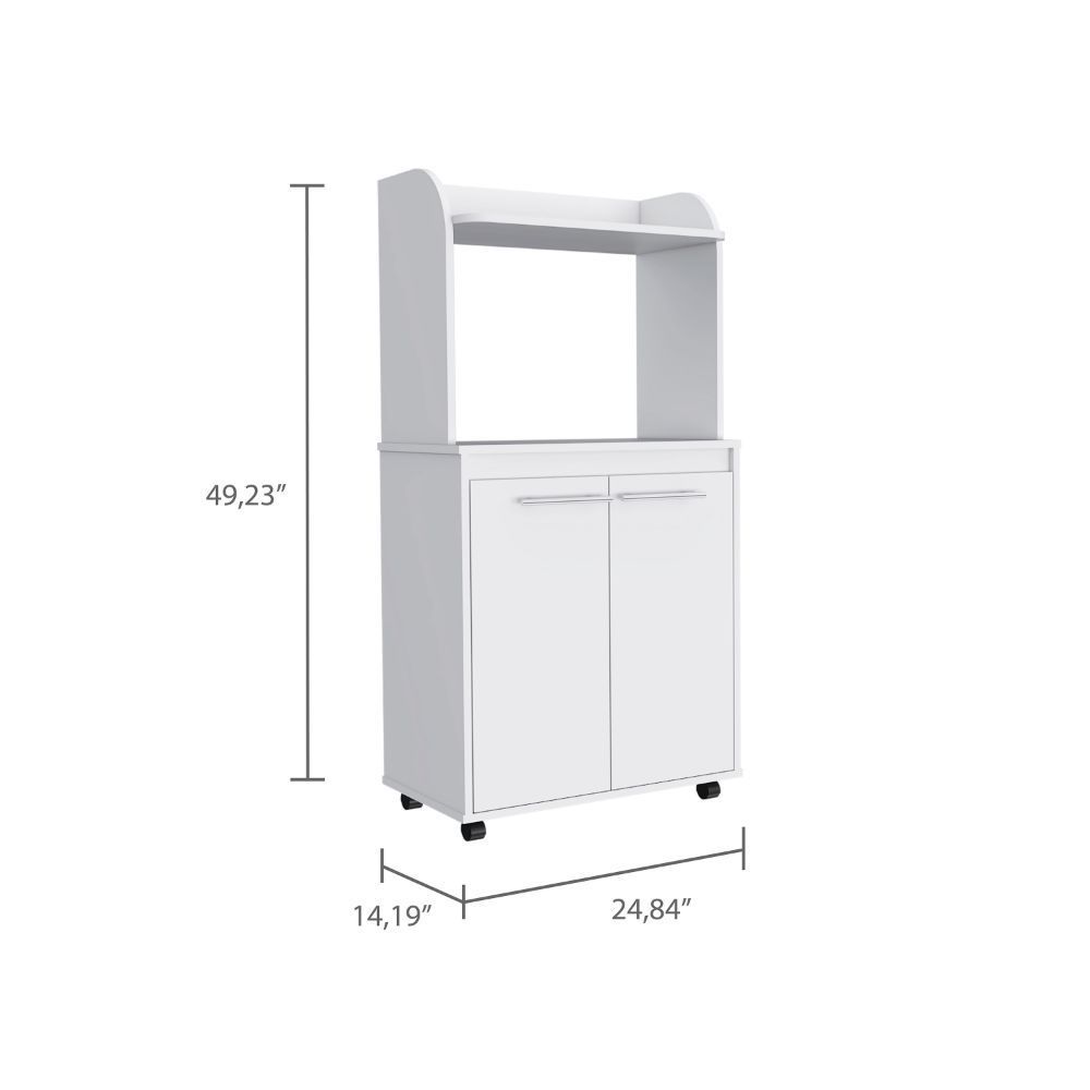 Kitchen Cart Totti, Double Door Cabinet, One Open Shelf, Two Interior Shelves, White Finish