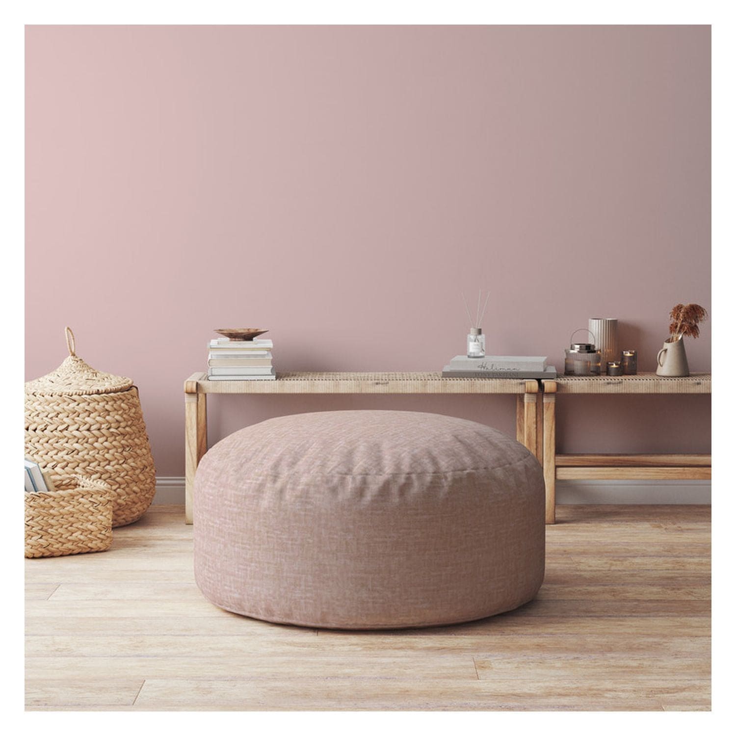 Indoor BANARAS Blush Round Zipper Pouf - Cover Only - 24in dia x 20in tall