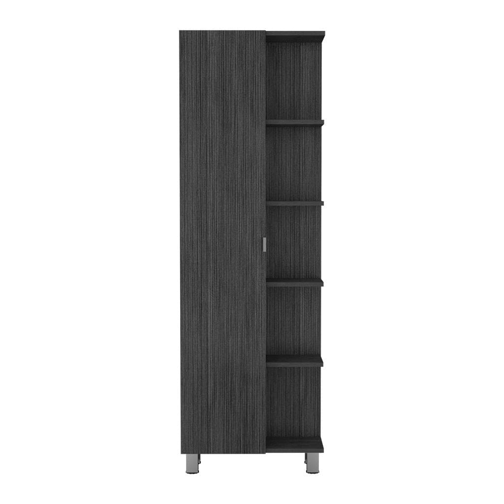 Corner Cabinet Womppi, Five Open Shelves, Single Door, Smokey Oak Finish