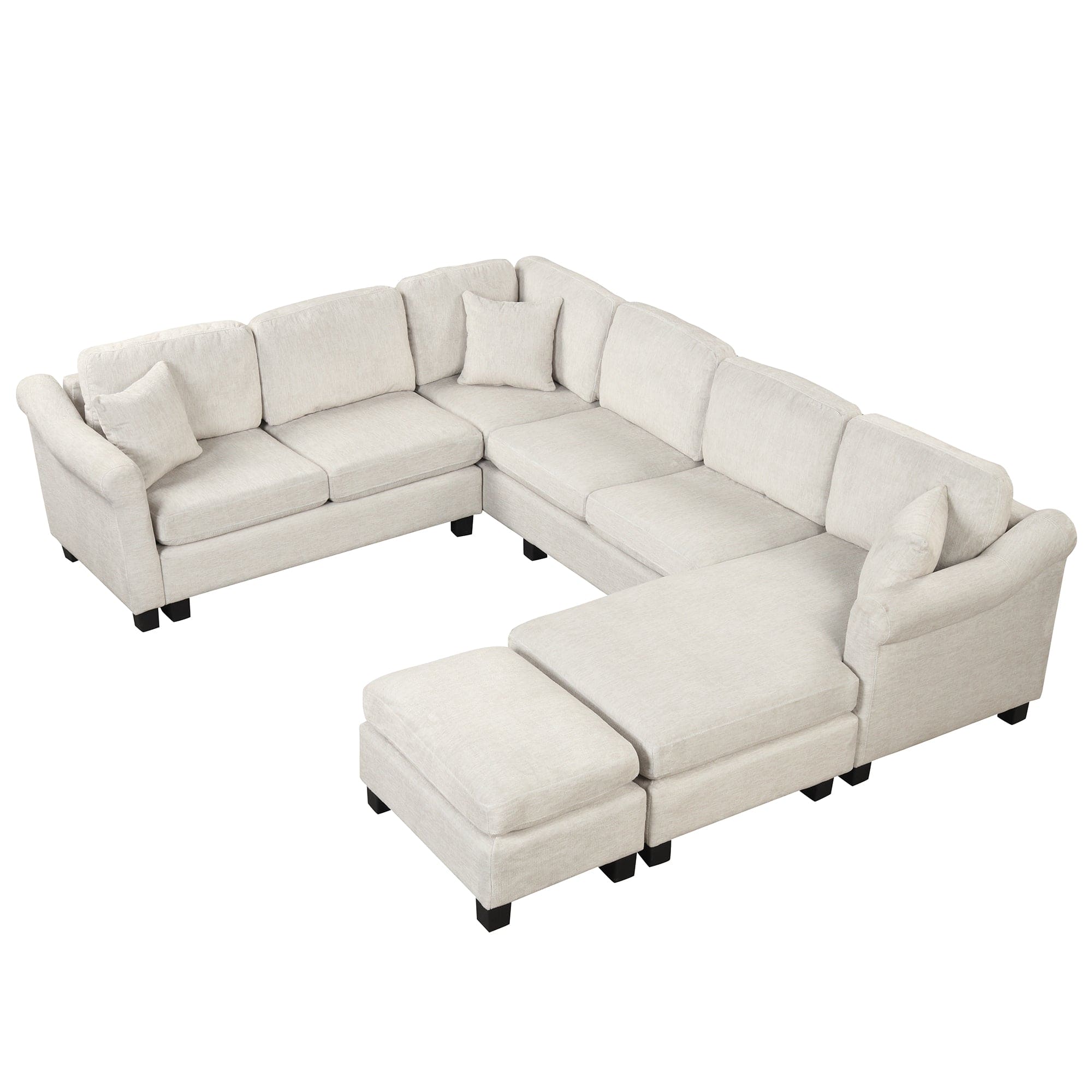 122.1" *91.3"  4pcs Sectional Sofa with Ottoman with Right Side Chaise velvet fabric White