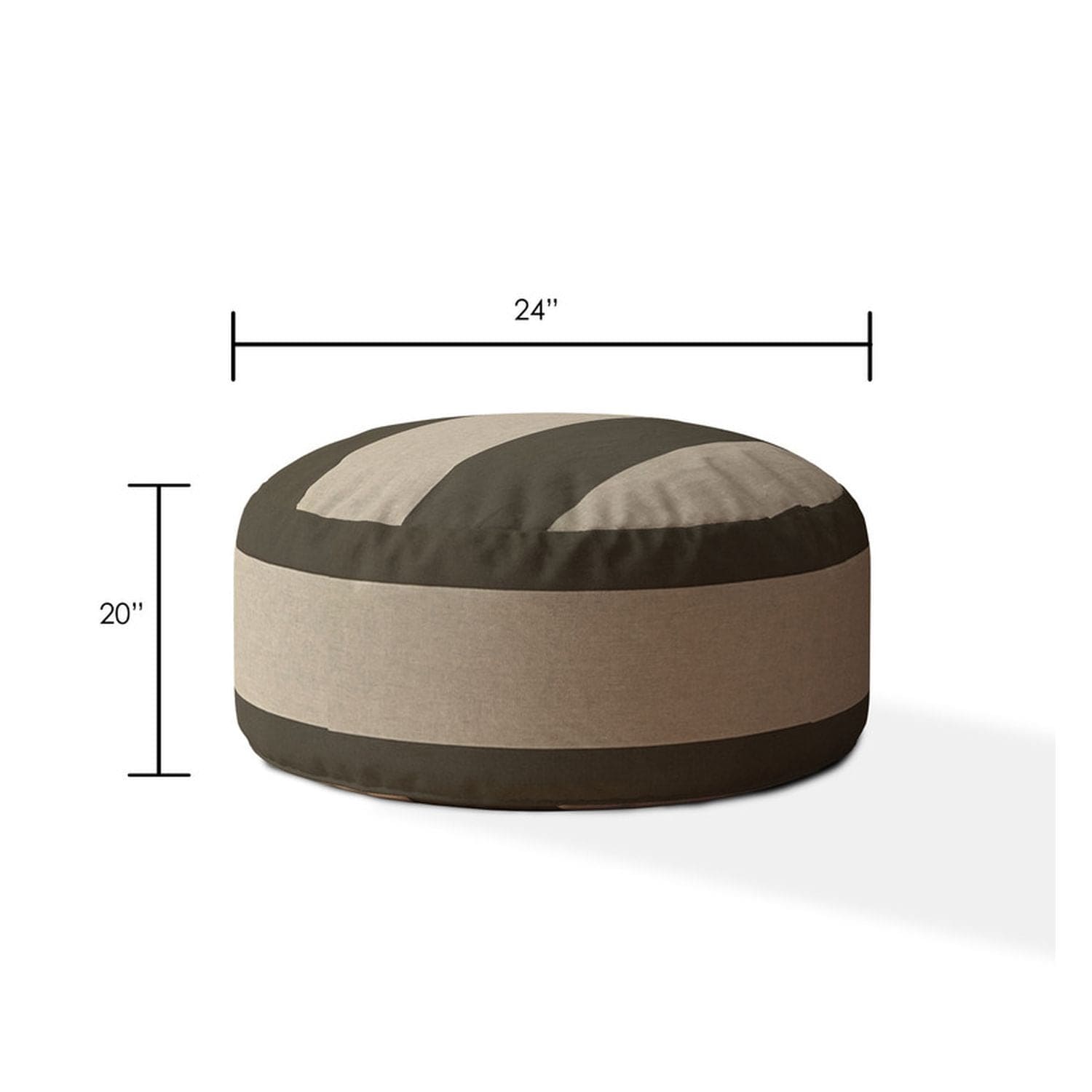 Indoor RAILROAD Dark Taupe Round Zipper Pouf - Stuffed - Extra Beads Included! - 24in dia x 20in tall