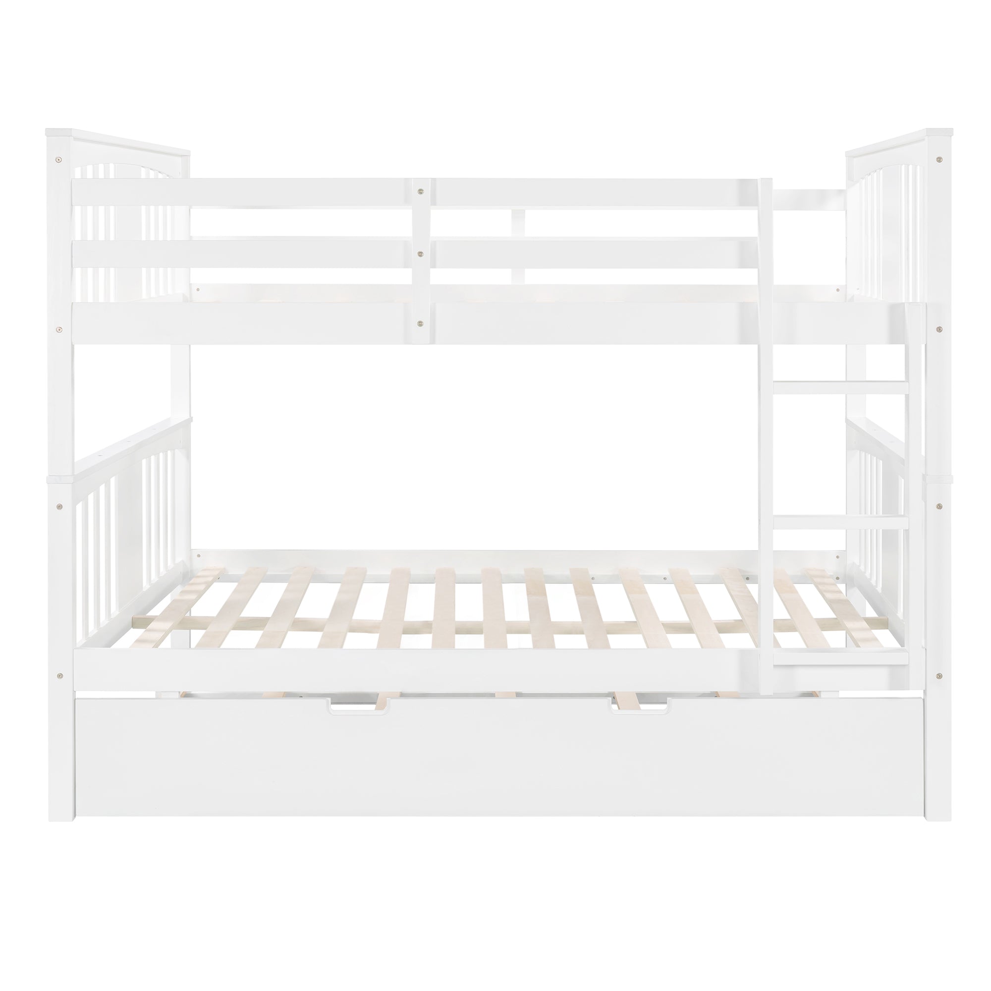 Full over Full Bunk Bed with Twin Size Trundle and Ladder-White(Old SKU: LP000204AAK)