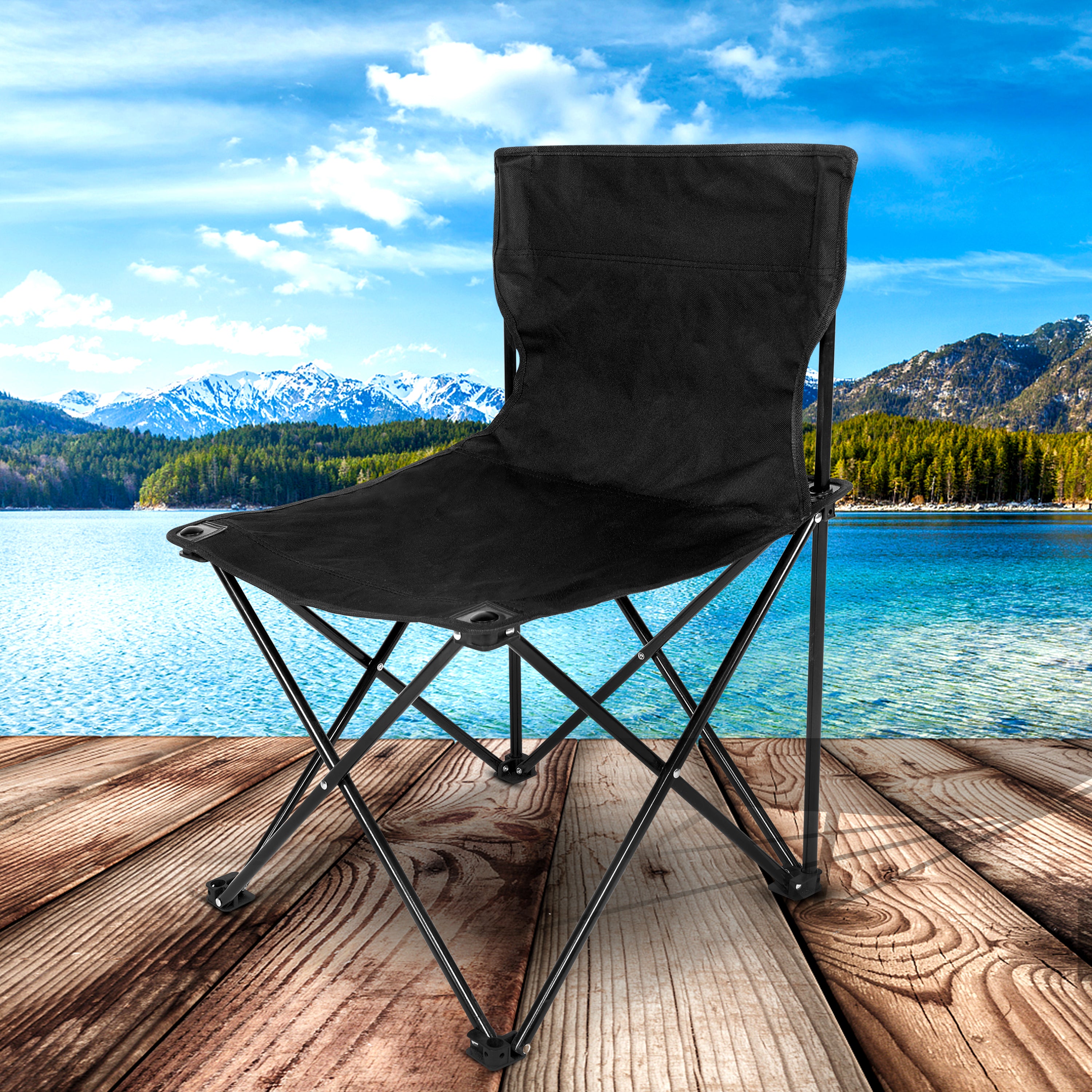 YSSOA Portable Folding Camping Chair with Carry Bag for Adults, Collapsible Anti-Slip Padded Oxford Cloth Stool for Beach, Hiking, Fishing, Gardening, Picnic Color: Black, Size: Large